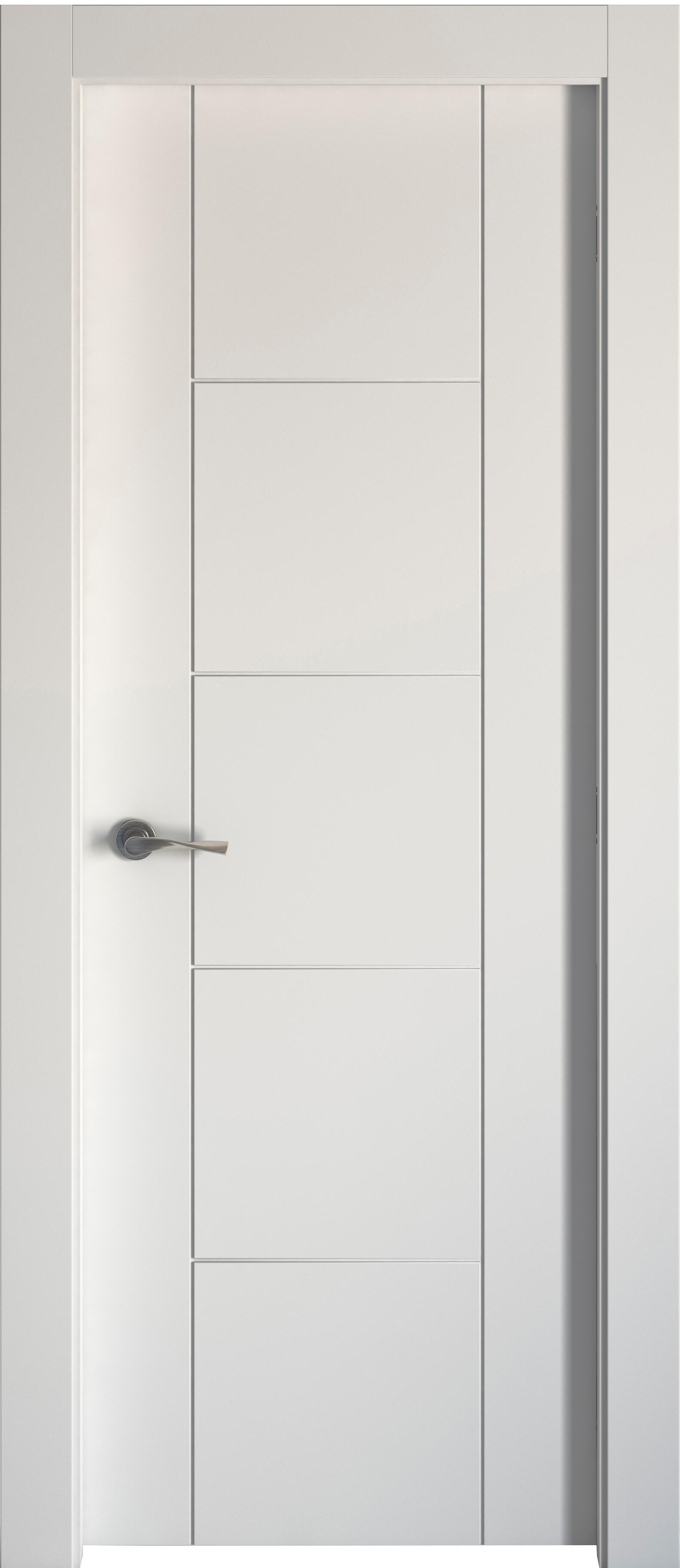 Puerta de interior abatible ciega estructura maciza acabado lacado serie line noruega blanco apertura derecha cerco de 70 x 30 anchura 82.5 cm