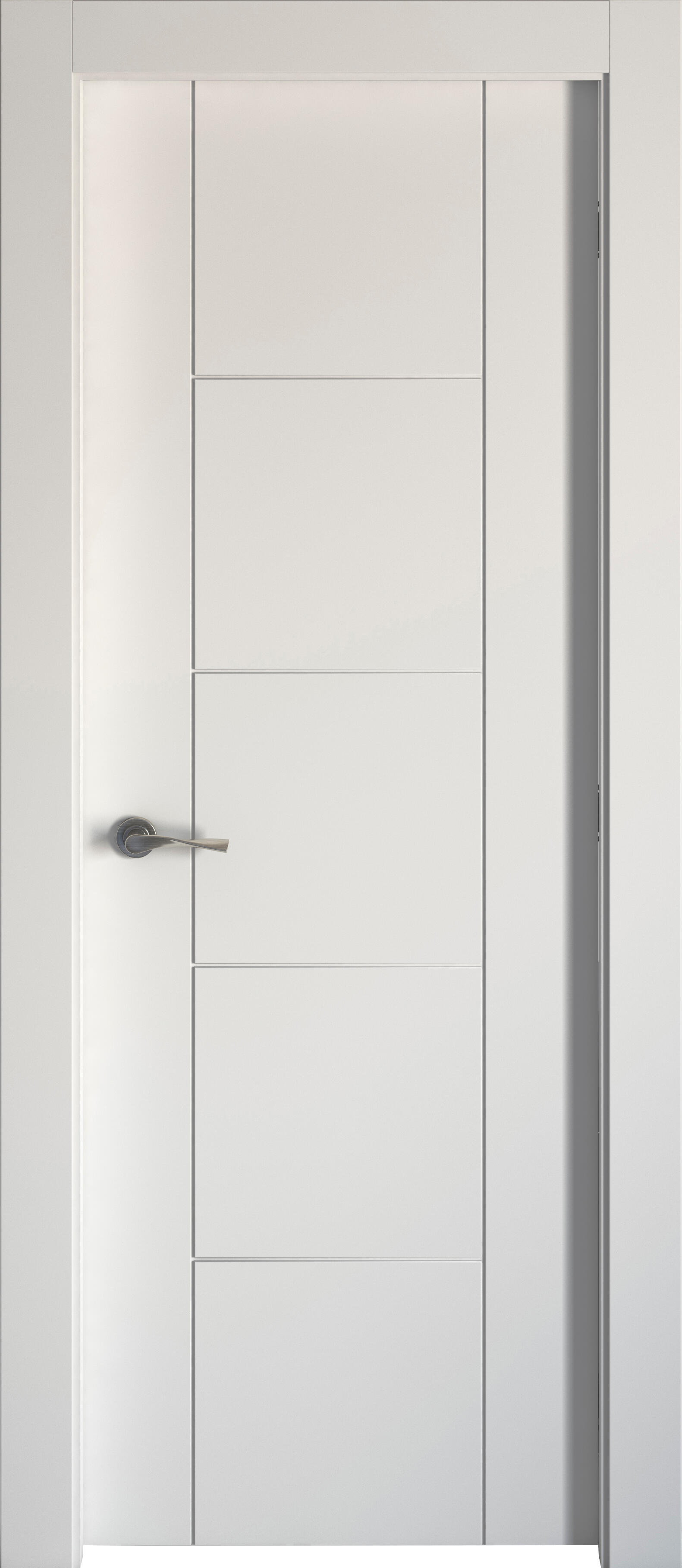 Puerta de interior abatible ciega estructura maciza acabado lacado serie line noruega blanco apertura derecha cerco de 70 x 30 anchura 72.5 cm