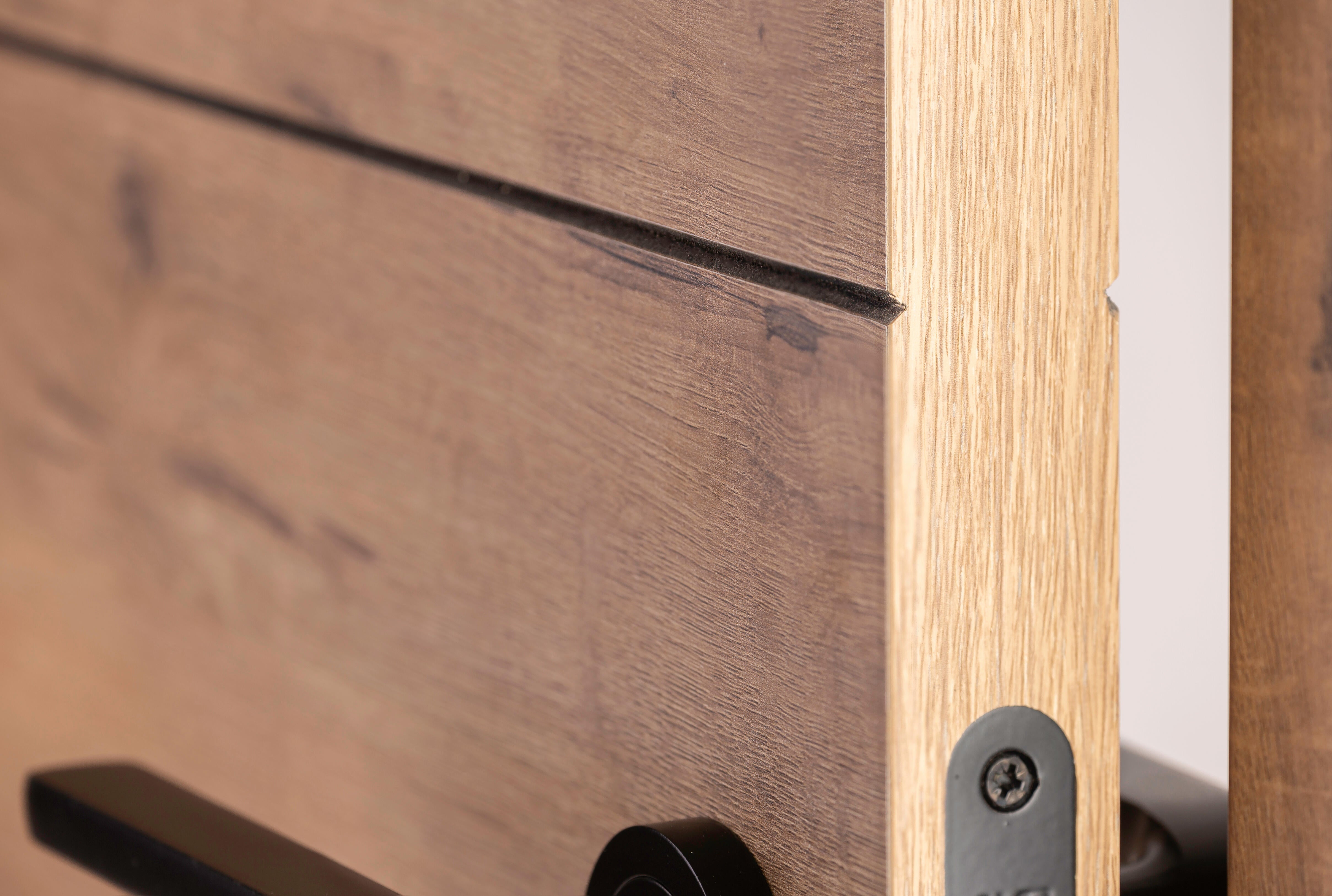 Puerta de interior abatible ciega maciza melamina Line Plus Berna Gold roble apertura derecha cerco de 9x3 anchura 82.5cm - 4