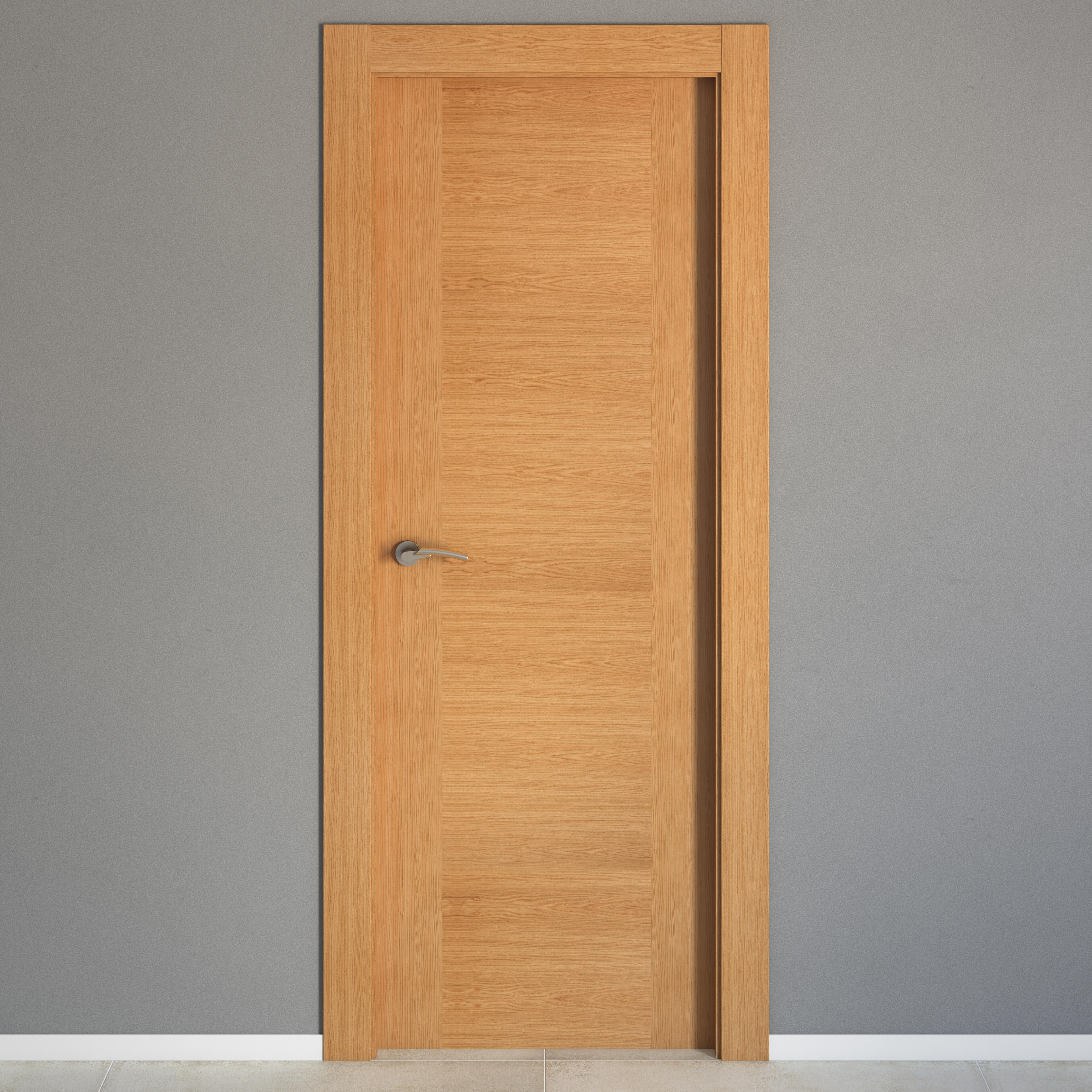 Puerta de interior abatible ciega maciza barnizada Line Plus Niza roble apertura derecha cerco de 9x3 anchura 82.5cm - 5