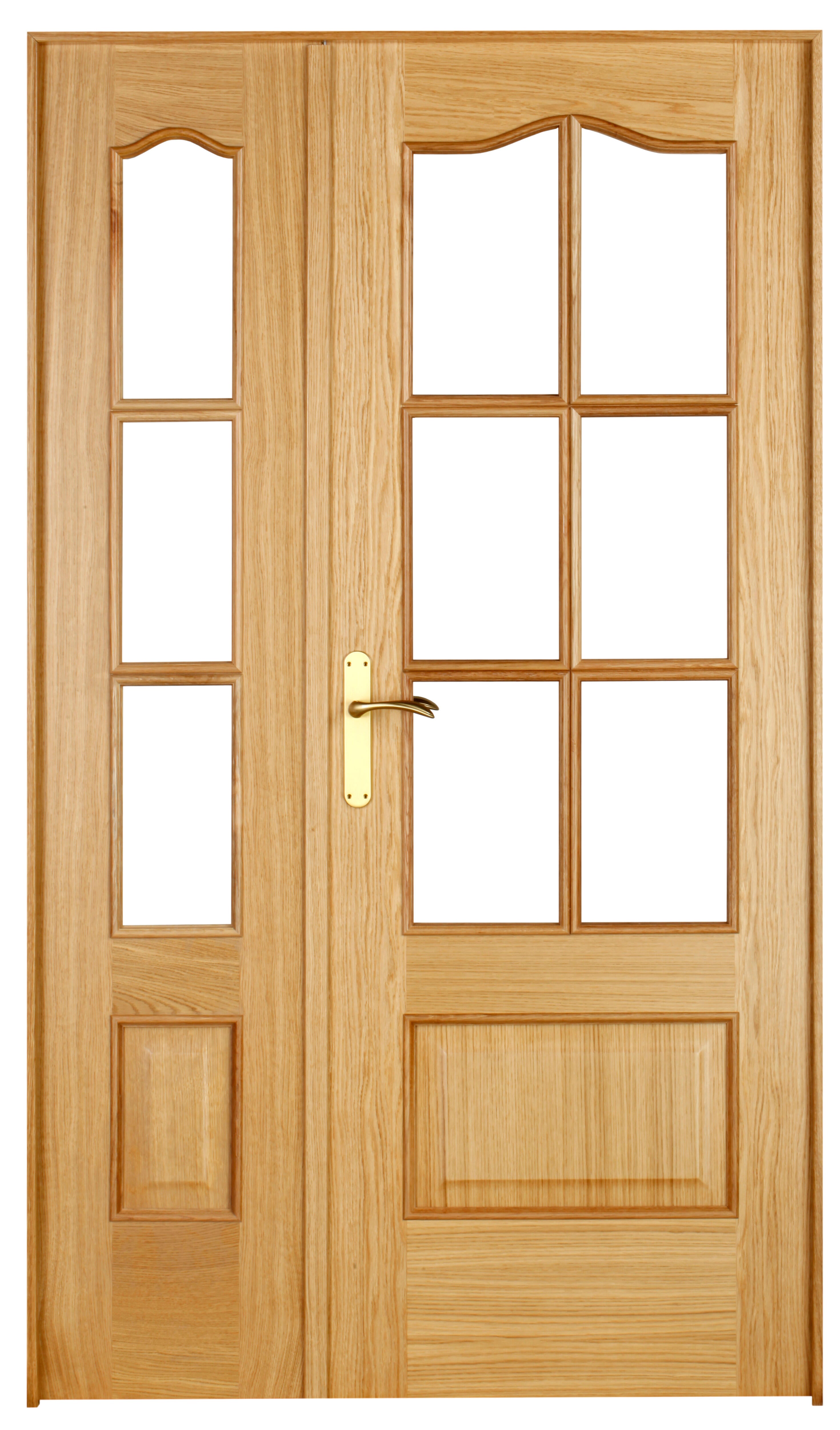 Puerta de interior abatible doble vidriera con fijo con cristal incluido maciza acabado barnizado line plus roma roble apertura derecha cerco de 9x3 anchura 105 cm