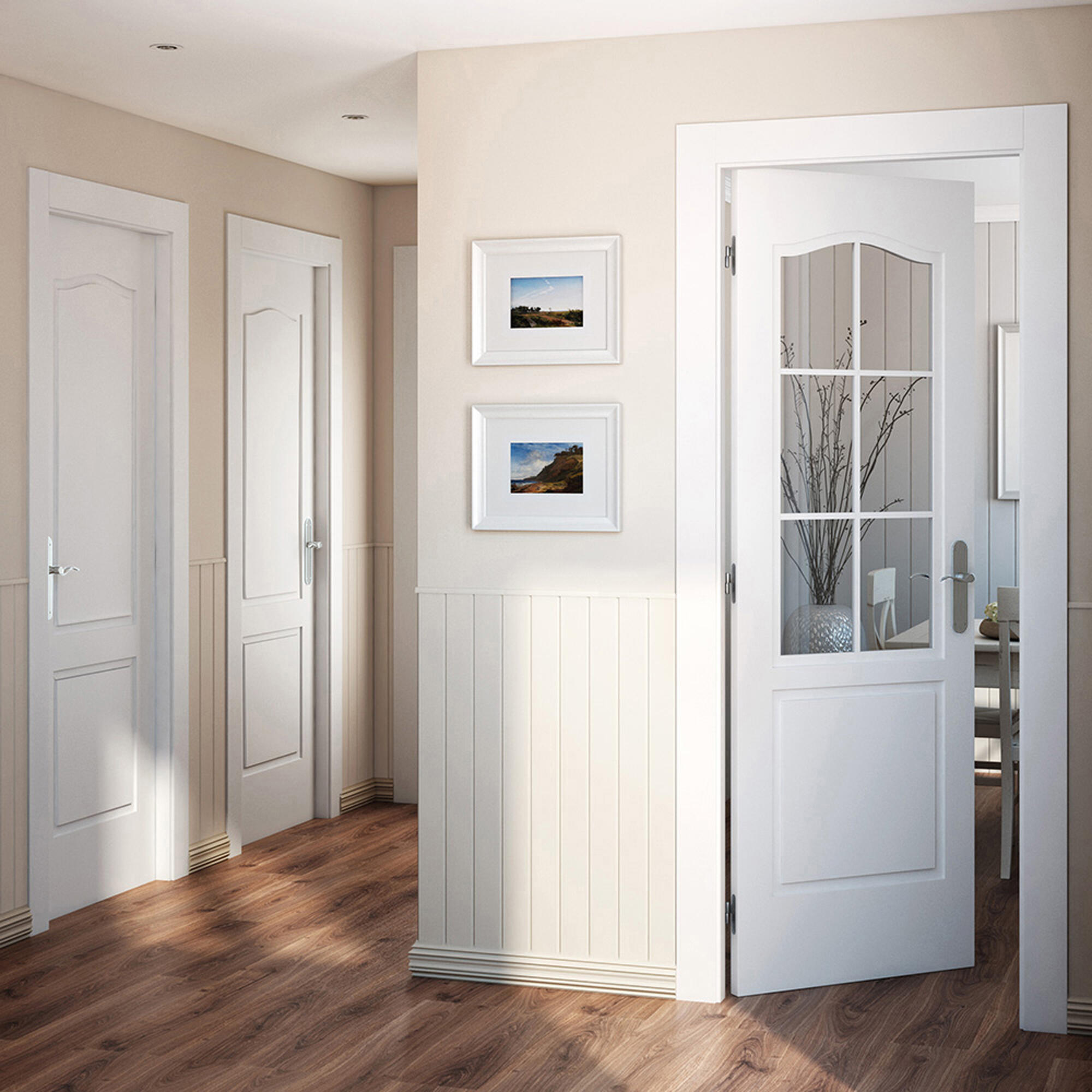 Puerta de interior abatible ciega hueca lacada Aero Praga blanco apertura derecha cerco de 7x3 anchura 72.5cm - 6