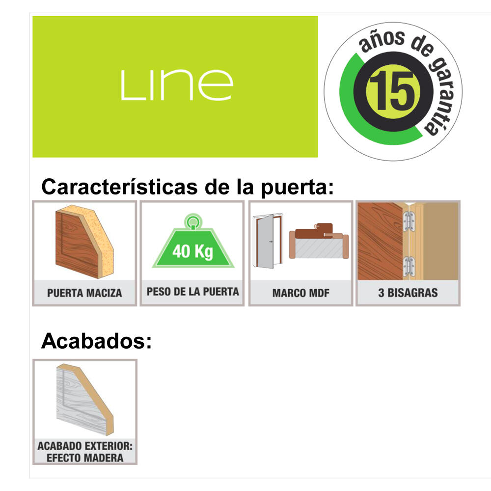 Puerta de interior abatible con cristal maciza melamina Line Oslo blanco veteado apertura derecha cerco de 7x3 anchura 72.5cm - 5