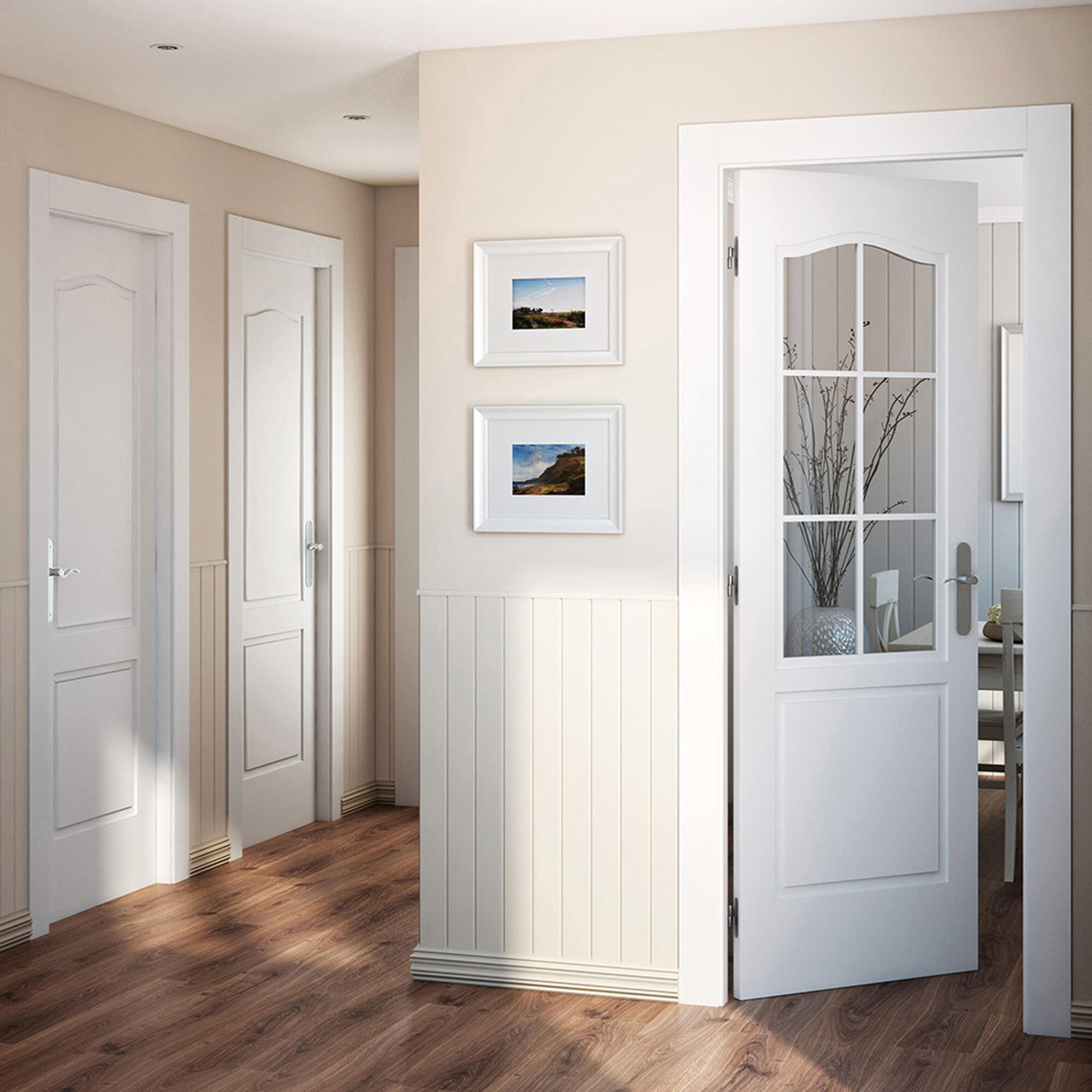 Puerta de interior abatible doble con cristal hueca lacada Aero Praga blanco apertura izquierda cerco de 7x3 anchura 145cm - 4