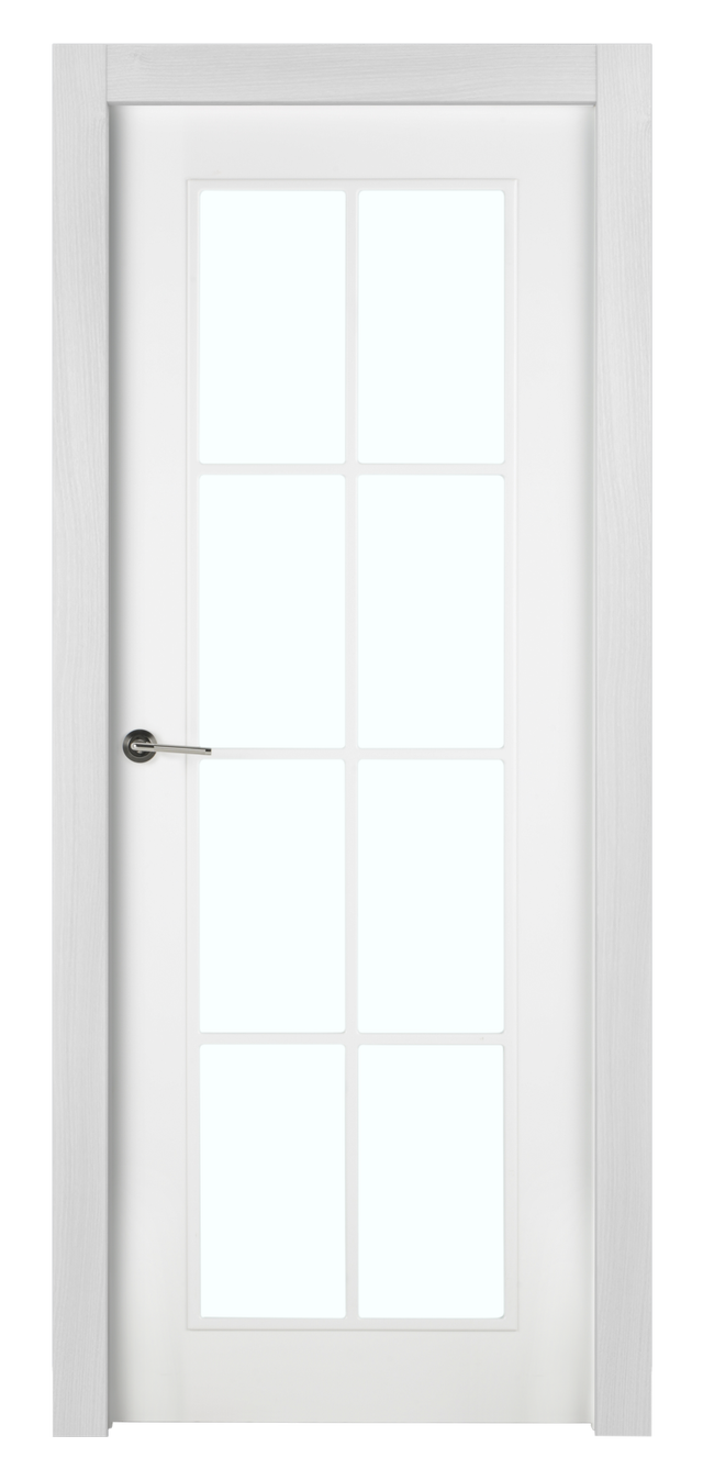 Puerta de interior abatible vidriera con cristal incluido estructura maciza acabado lacado serie Line Plus Marsella Blanco apertura derecha cerco de 90 x 30 anchura 82.5 cm