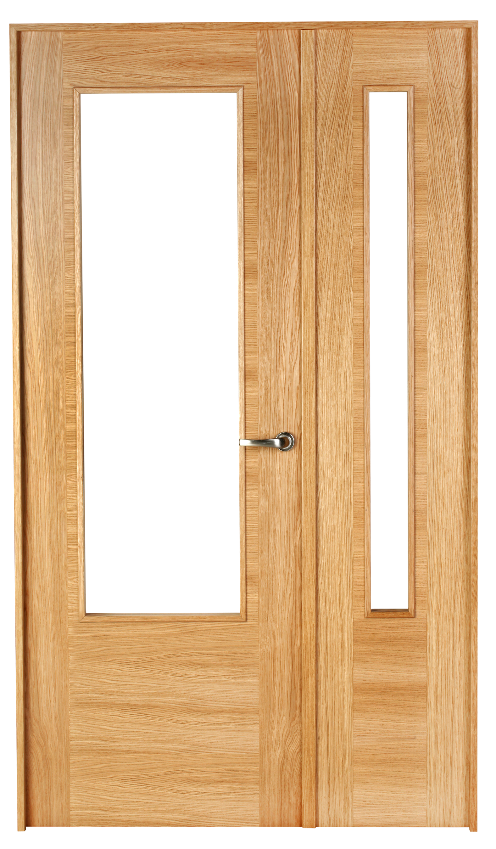 Puerta de interior abatible doble vidriera con fijo con cristal incluido estructura maciza acabado barnizado serie line plus niza roble apertura izquierda cerco de 90 x 30 anchura 115 cm