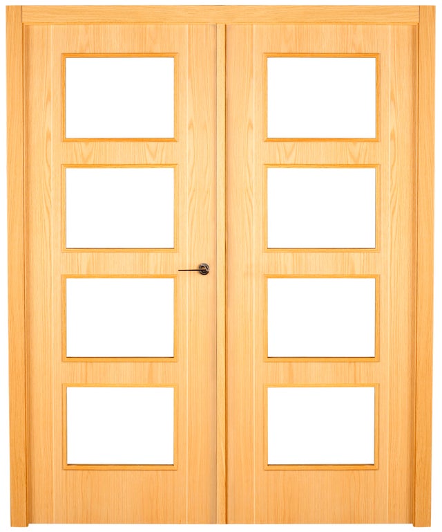 Puerta de interior abatible doble con cristal maciza barnizada Line Plus Sidney roble apertura izquierda cerco de 7x2 anchura 125cm