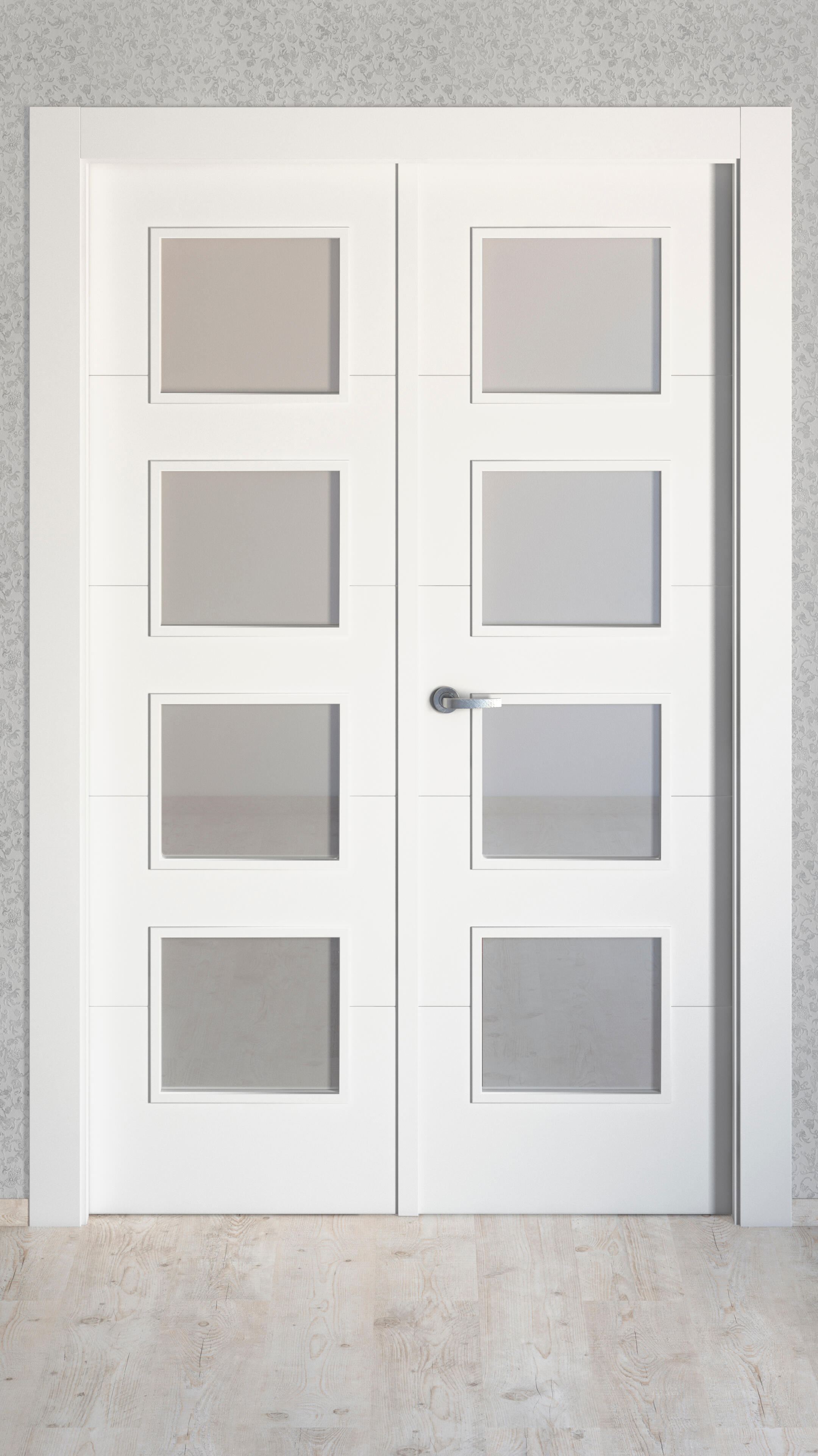 Puerta de interior abatible doble vidriera con cristal incluido maciza acabado lacado Line Plus Lucerna Blanco apertura derecha cerco de 9x3 anchura 145 cm - 5