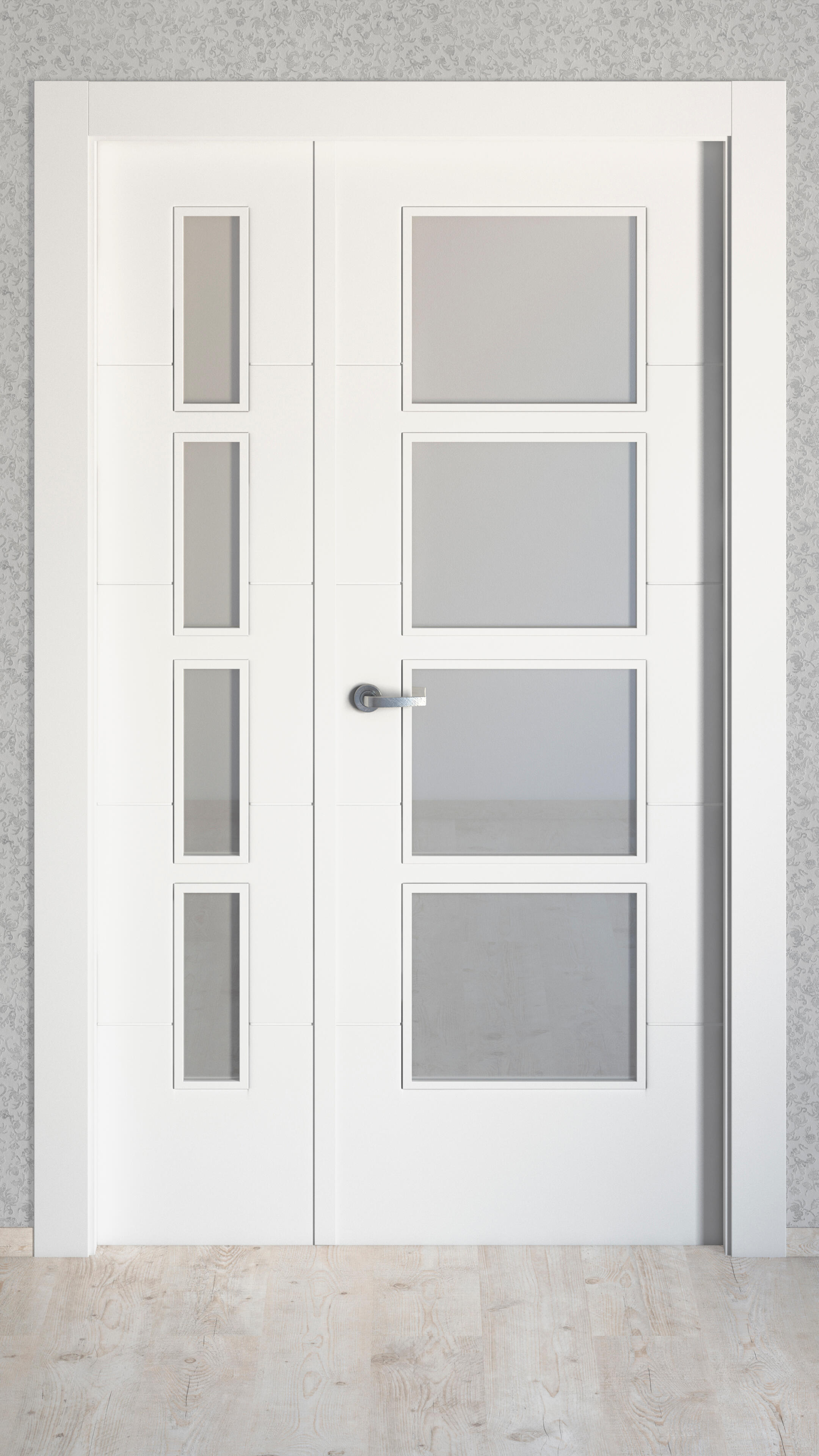 Puerta de interior abatible con fijo cristal maciza lacada Line Plus Lucerna blanco apertura derecha cerco de 9x3 anchura 105cm - 5