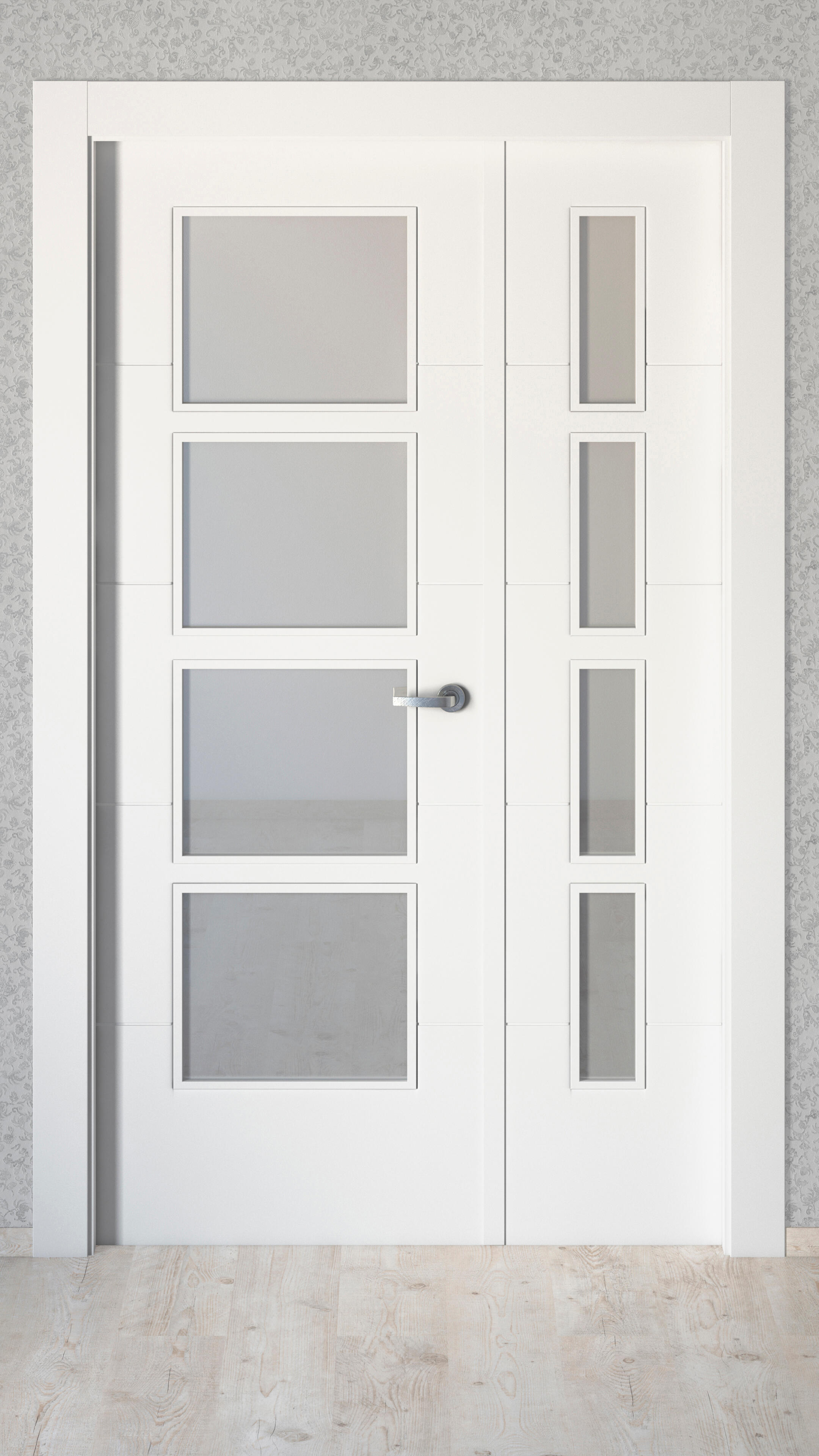 Puerta de interior abatible doble vidriera con fijo con cristal incluido maciza acabado lacado Line Plus Lucerna Blanco apertura izquierda cerco de 9x3 anchura 115 cm - 5
