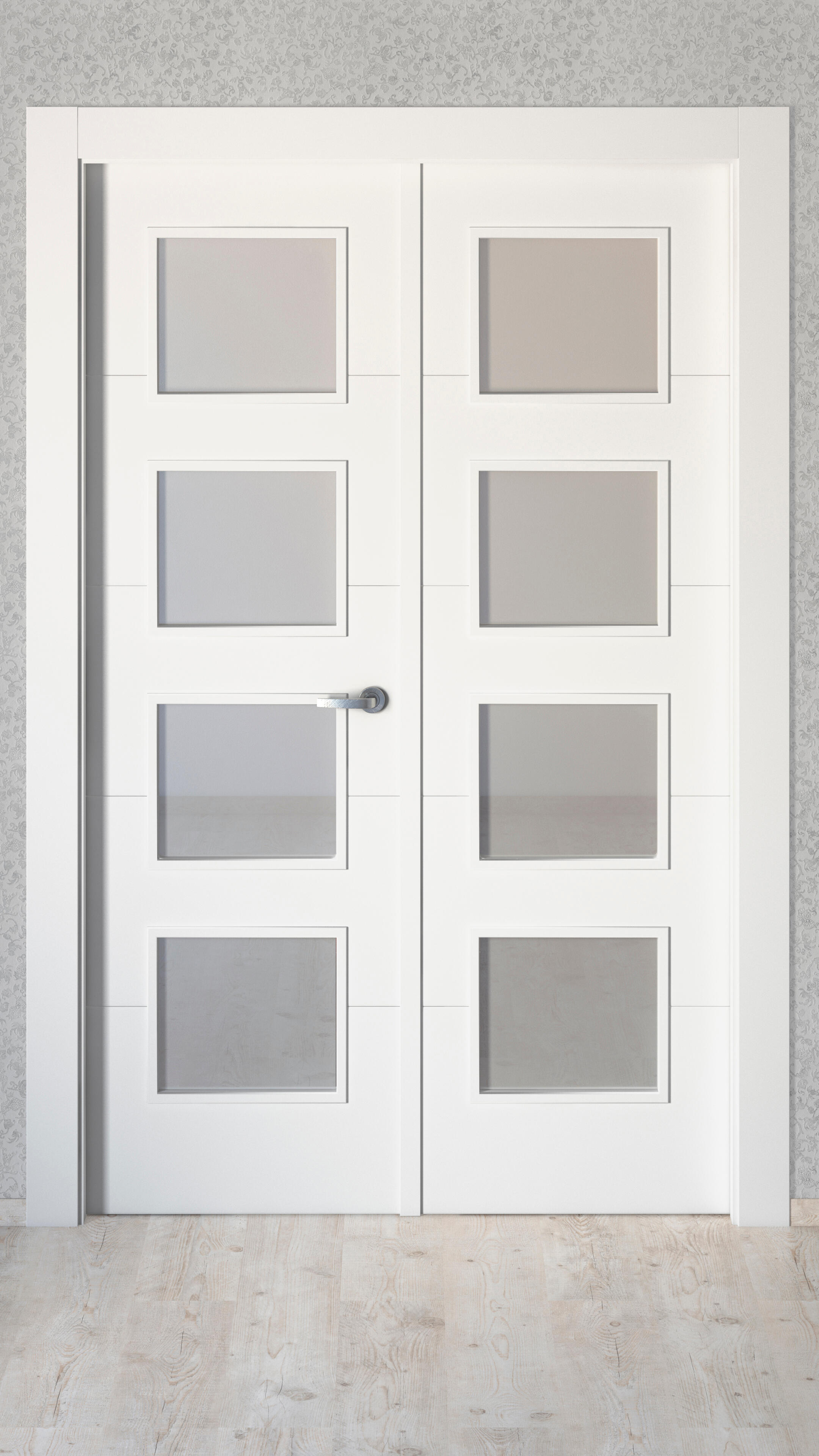 Puerta de interior abatible doble con cristal maciza lacada Line Plus Lucerna blanco apertura izquierda cerco de 9x3 anchura 145cm - 6