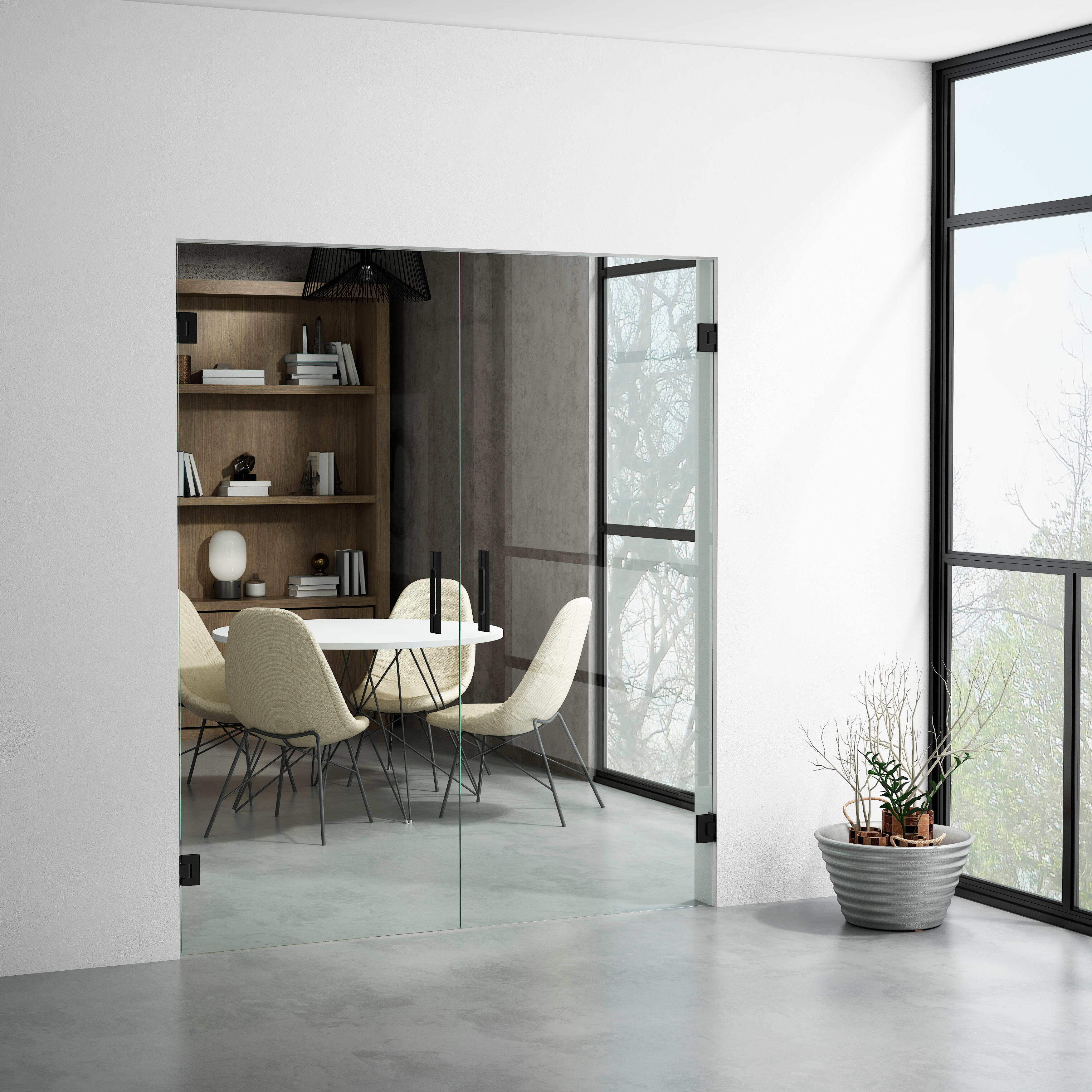 Puerta abatible cristal berlín 2 hojas trans y herraje negro hueco de 180x203 cm
