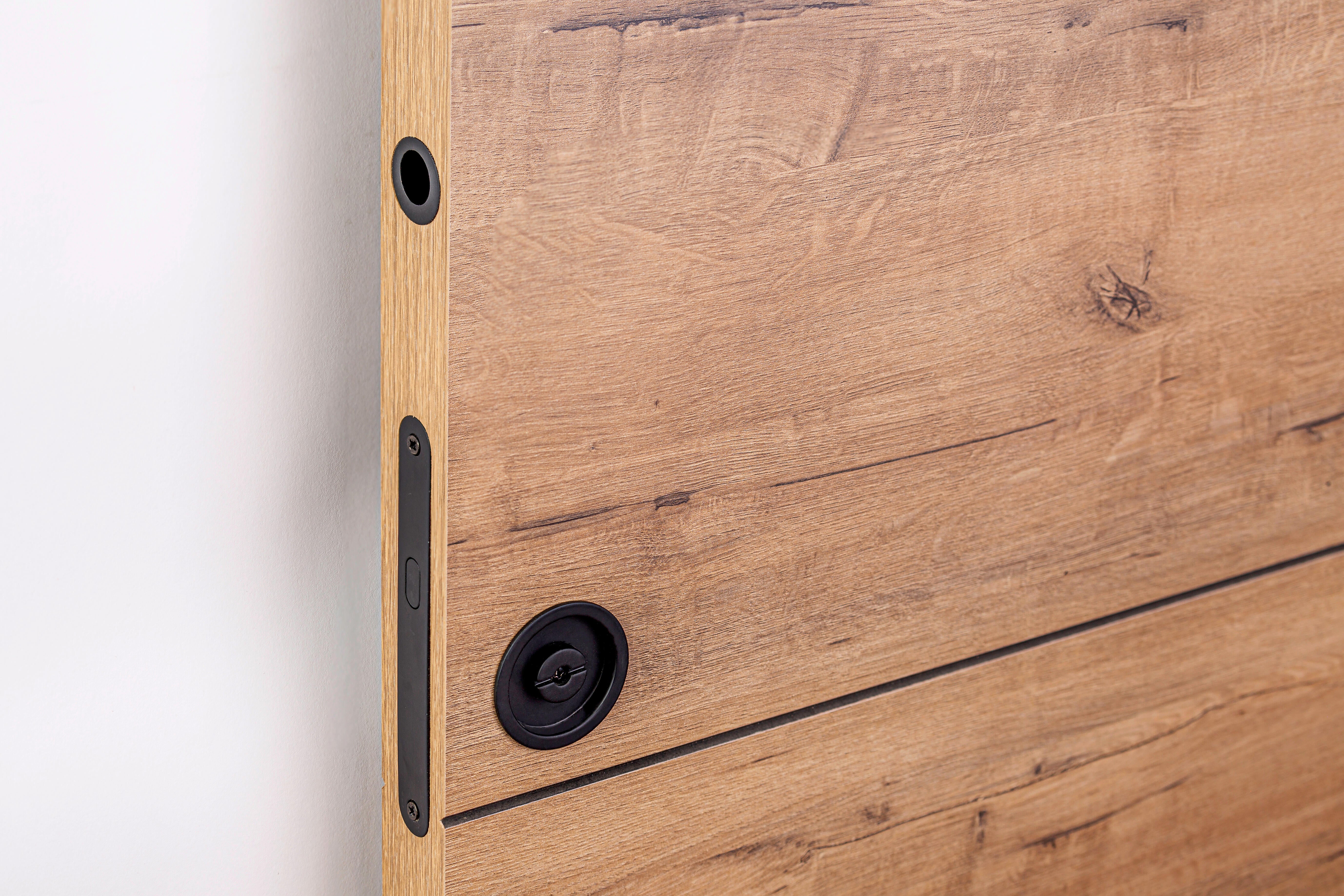 Puerta de interior corredera ciega maciza Line Plus Oslo Gold roble acabado Laminado con uñero y condena anchura 72,5cm - 4