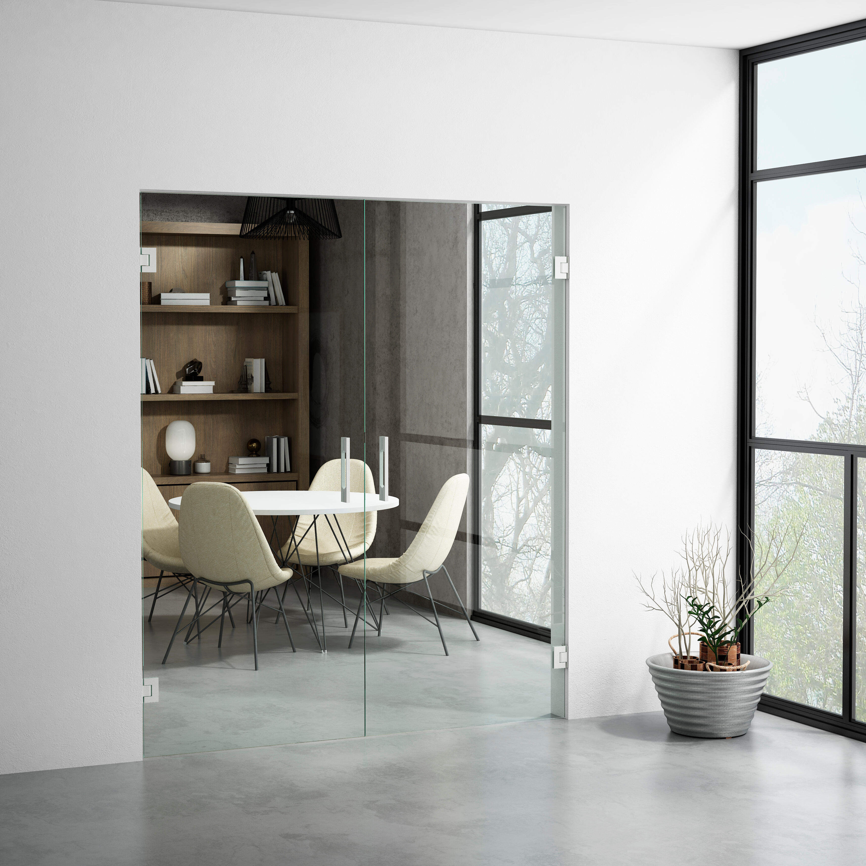 Puerta abatible cristal berlín 2 hojas trans y herraje blanco hueco de 140x203cm