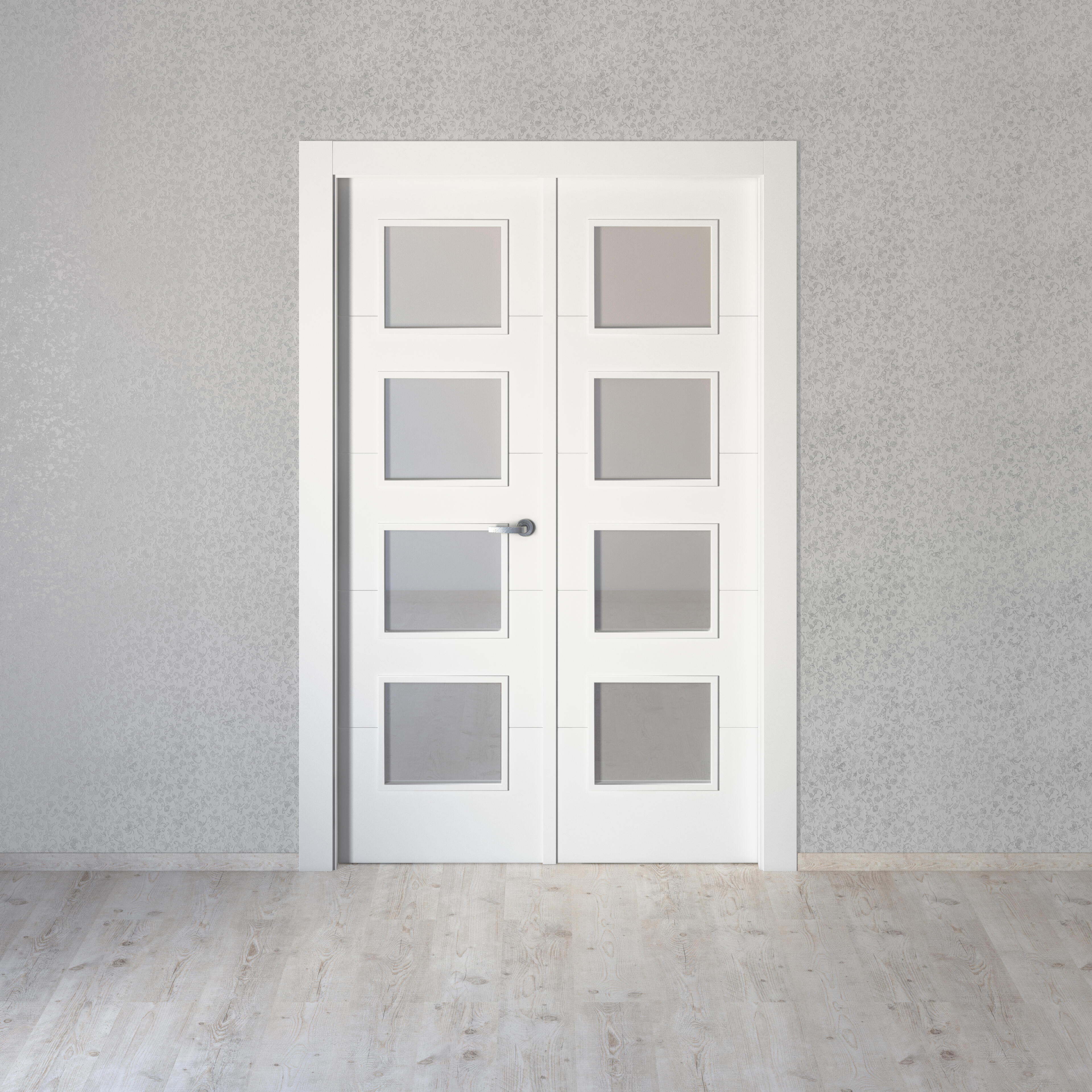 Puerta de interior abatible doble con cristal maciza lacada Line Plus Lucerna blanco apertura izquierda cerco de 9x3 anchura 145cm - 5