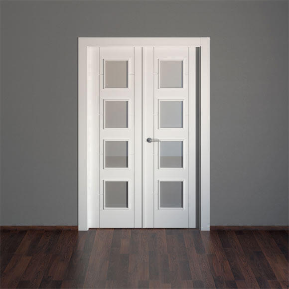 Puerta de interior abatible doble con cristal maciza lacada Line Noruega blanco apertura derecha cerco de 11x3 anchura 125cm - 6