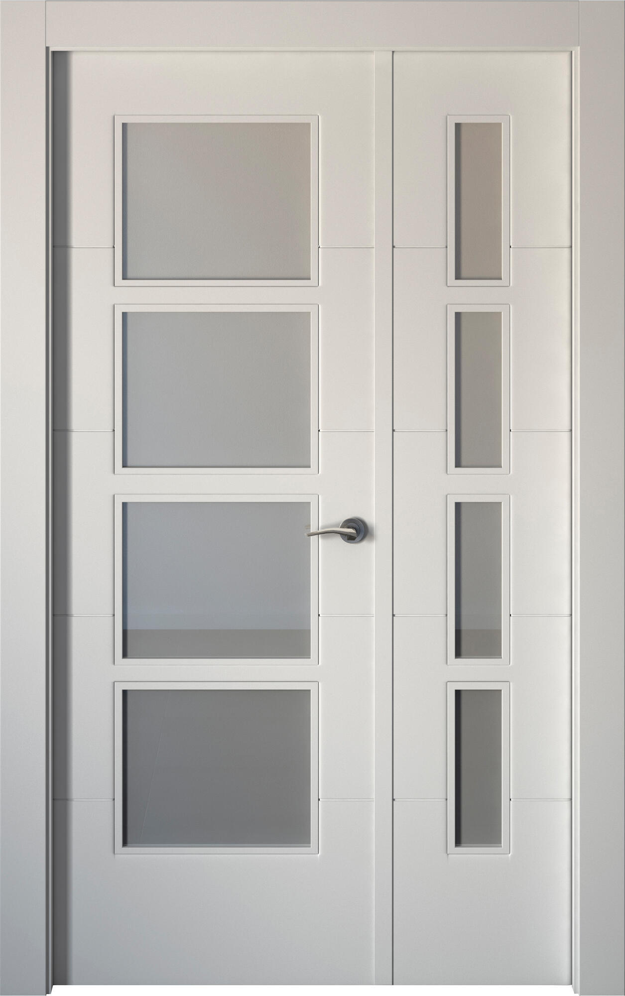 Puerta de interior abatible doble vidriera con fijo con cristal incluido estructura hueca acabado lacado serie aero holanda blanco apertura izquierda cerco de 70 x 30 anchura 125 cm