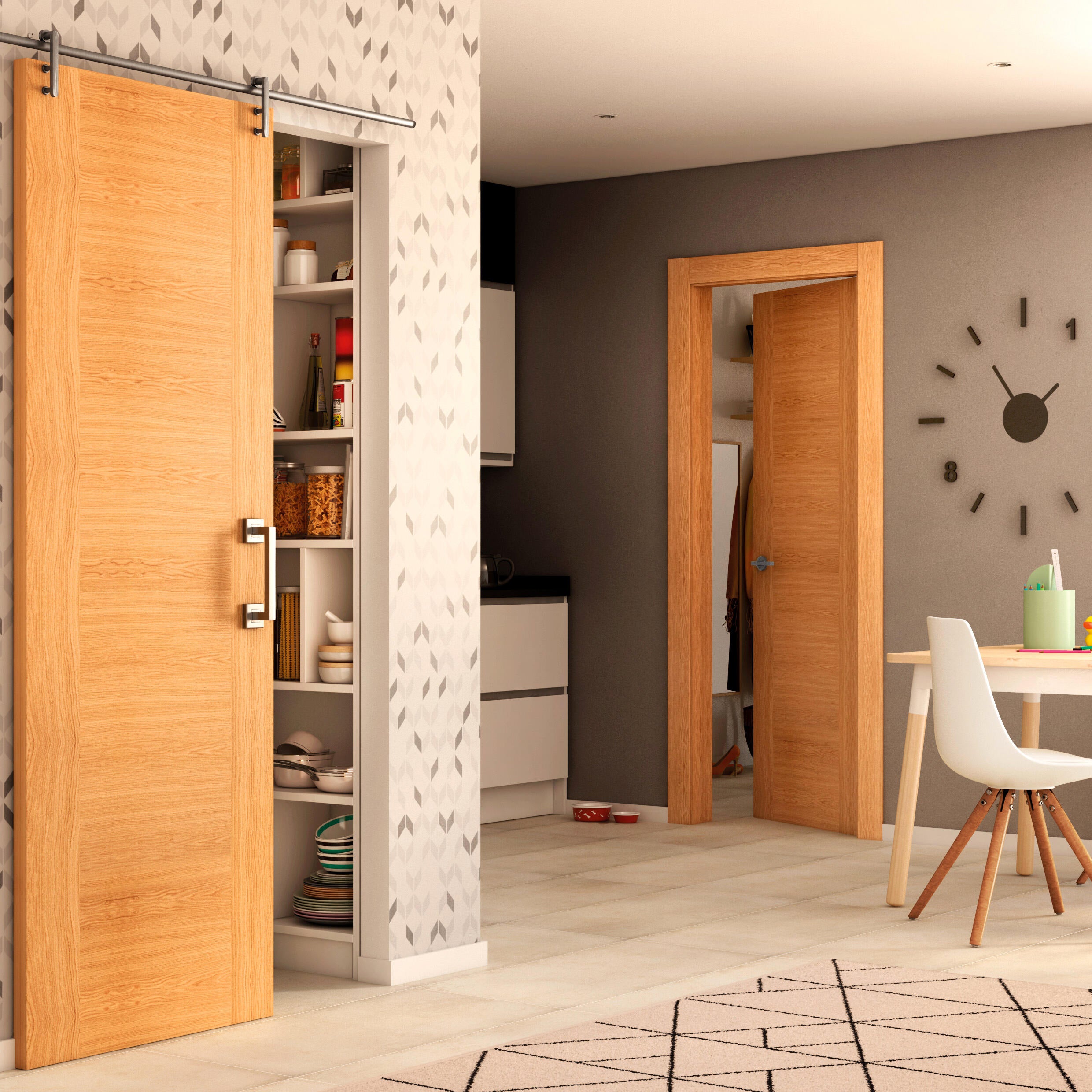 Puerta de interior corredera ciega maciza barnizada Line Plus Niza roblle con uñero anchura 62,5cm - 5