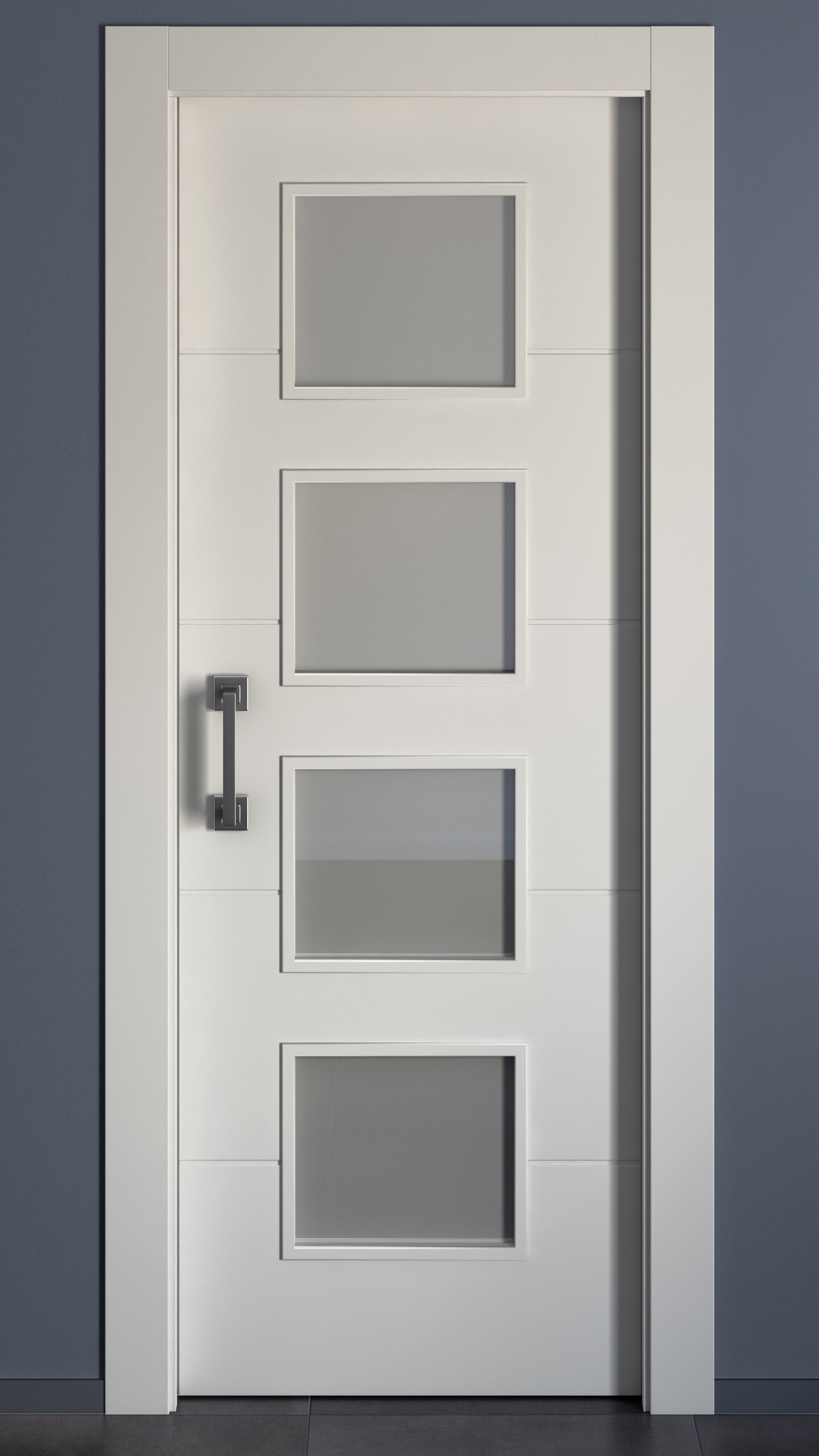 Puerta de interior corredera con cristal hueca lacada Aero Holanda blanco anchura 82,5cm - 5