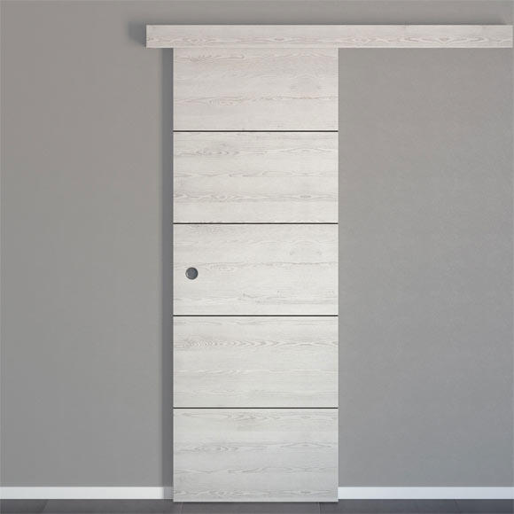 Puerta de interior corredera ciega maciza melamina Line Berna blanco con uñero y condena anchura 72,5cm - 5