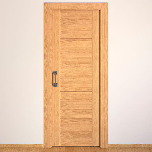 Puerta de interior corredera ciega maciza barnizada Line Plus Noruega roble con uñero y condena anchura 82,5cm - 2