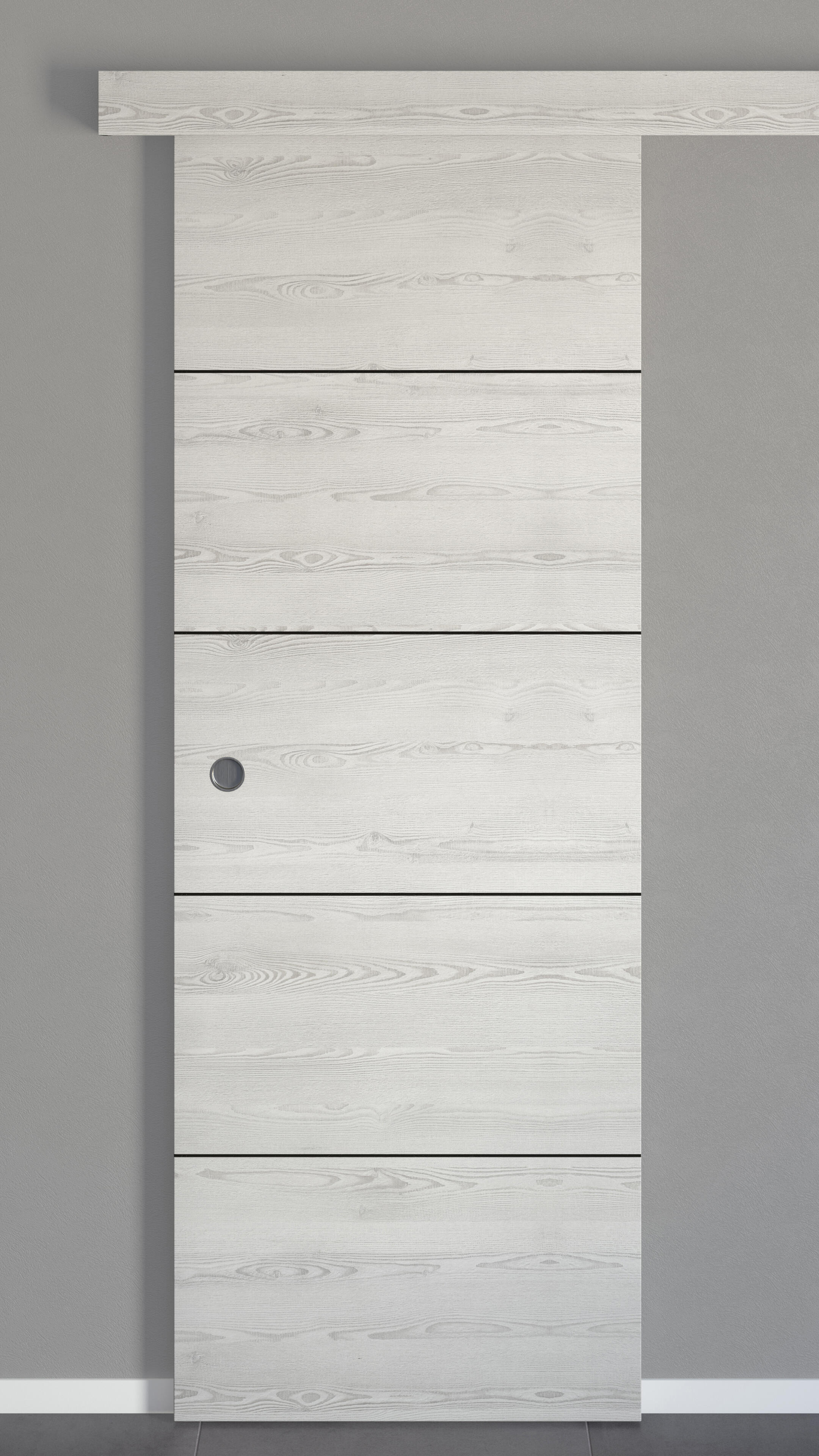 Puerta de interior corredera ciega maciza melamina Line Berna blanco con uñero y condena anchura 82,5cm - 4