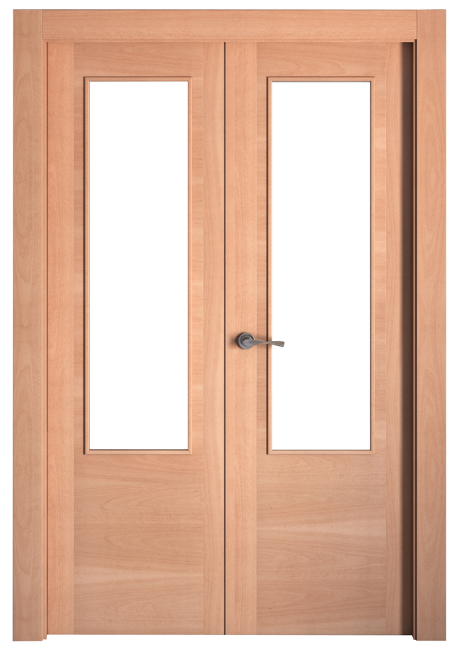 Puerta de interior abatible doble con cristal maciza barnizada Line Plus Niza haya apertura derecha cerco de 7x3 anchura 125cm
