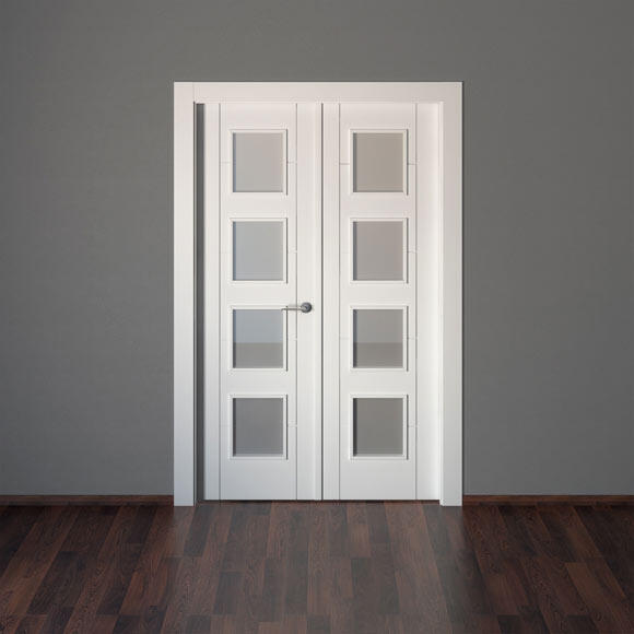 Puerta de interior abatible doble con cristal maciza lacada Line Noruega blanco apertura izquierda cerco de 11x3 anchura 125cm - 5