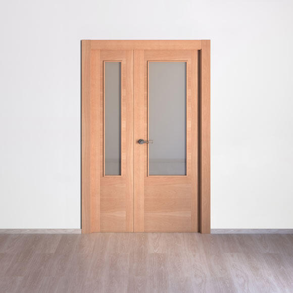 Puerta de interior abatible doble con cristal maciza barnizada Line Plus Niza haya apertura derecha cerco de 7x2 anchura 145cm - 4