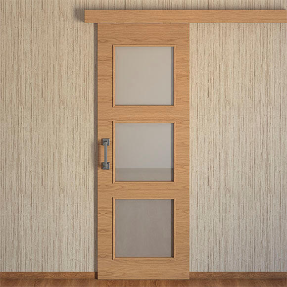 Puerta de interior corredera con cristal maciza barnizada Line Plus Viena roble con uñero anchura 82,5cm - 2