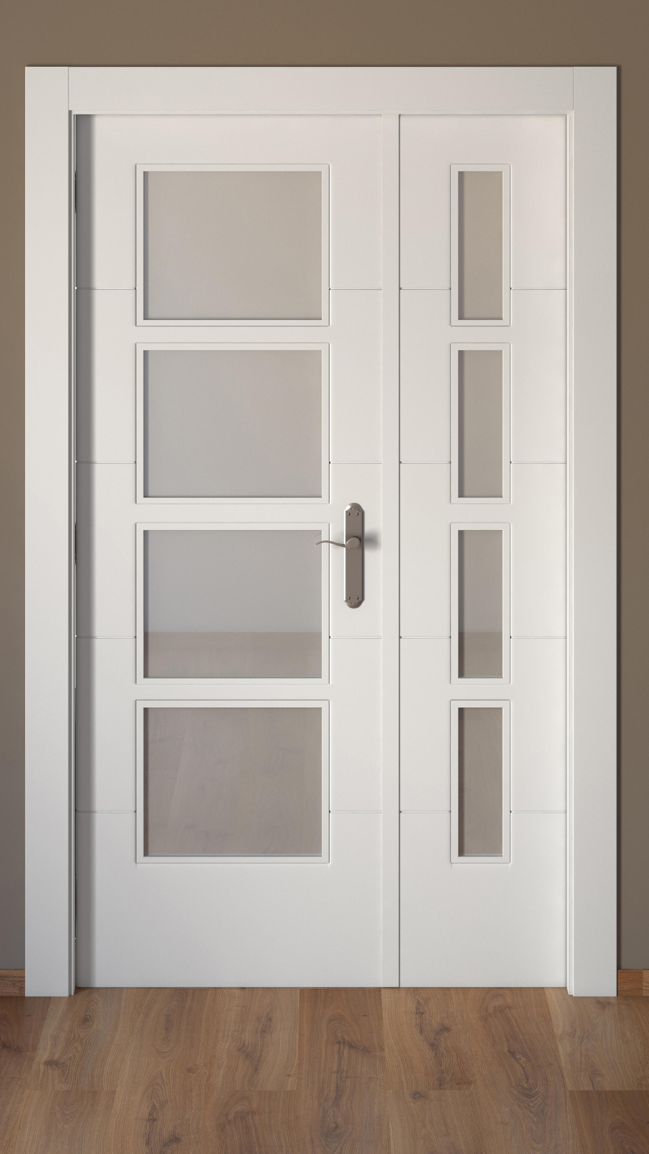 Puerta de interior abatible doble vidriera con fijo con cristal incluido maciza acabado lacado Line Lucerna Blanco apertura izquierda cerco de 7x3 anchura 125 cm - 2
