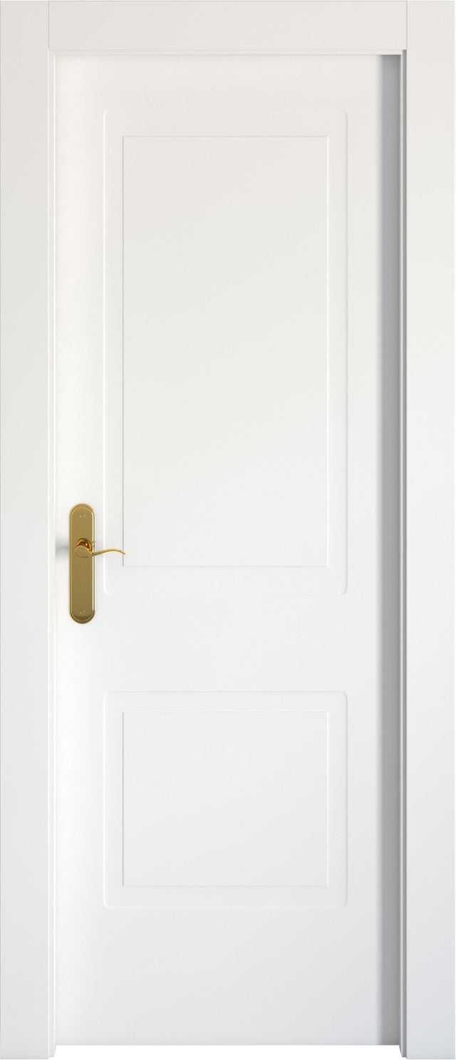 Puerta de interior abatible ciega estructura maciza acabado lacado serie Line Plus Bayona Blanco apertura derecha cerco de 70 x 30 anchura 72.5 cm
