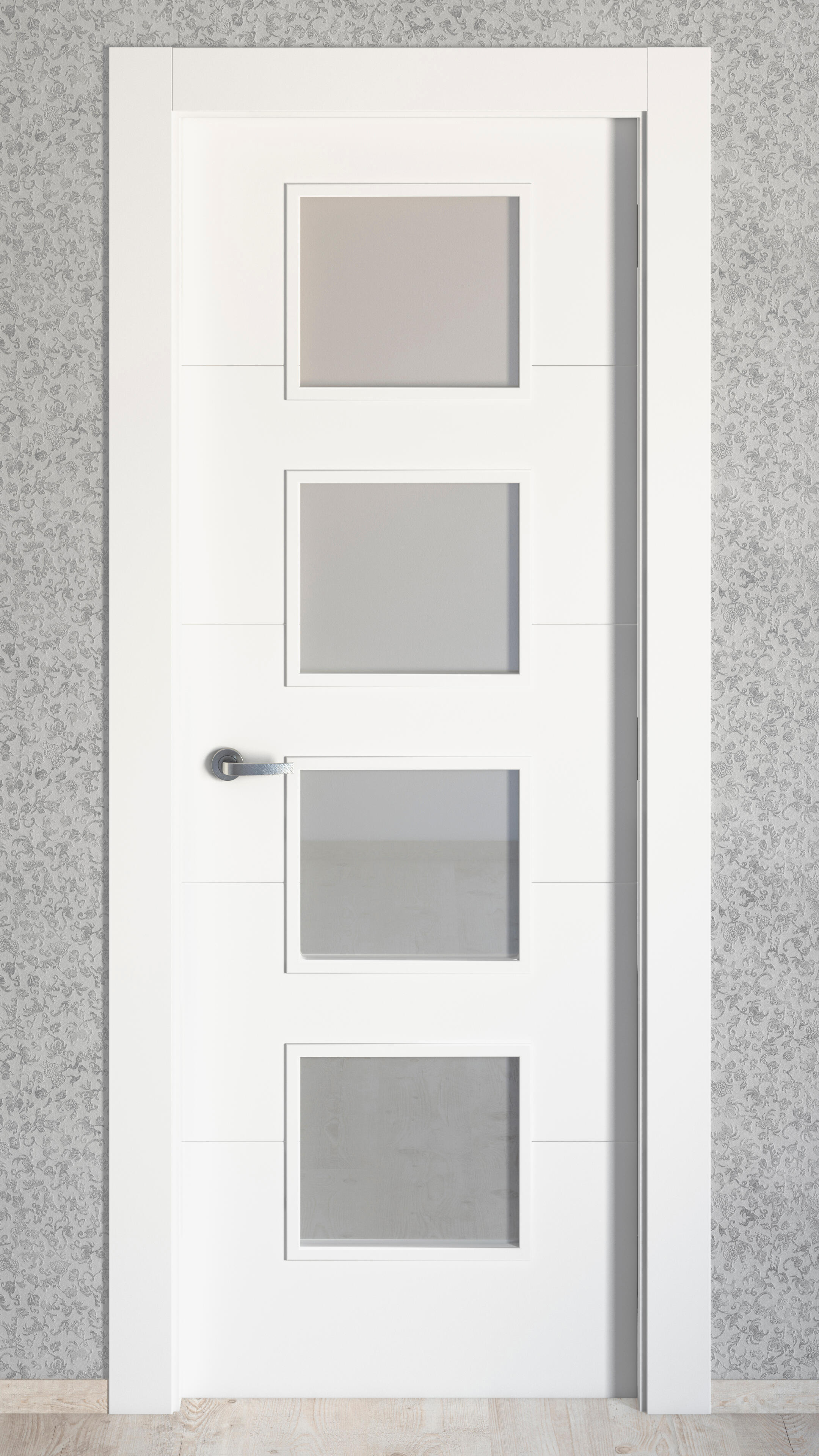 Puerta de interior abatible con cristal maciza lacada Line Plus Lucerna blanco apertura derecha cerco de 11x3 anchura 72.5cm - 6