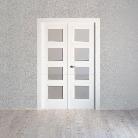 Puerta de interior abatible doble vidriera con cristal incluido maciza acabado lacado Line Plus Lucerna Blanco apertura derecha cerco de 7x3 anchura 125 cm - 5