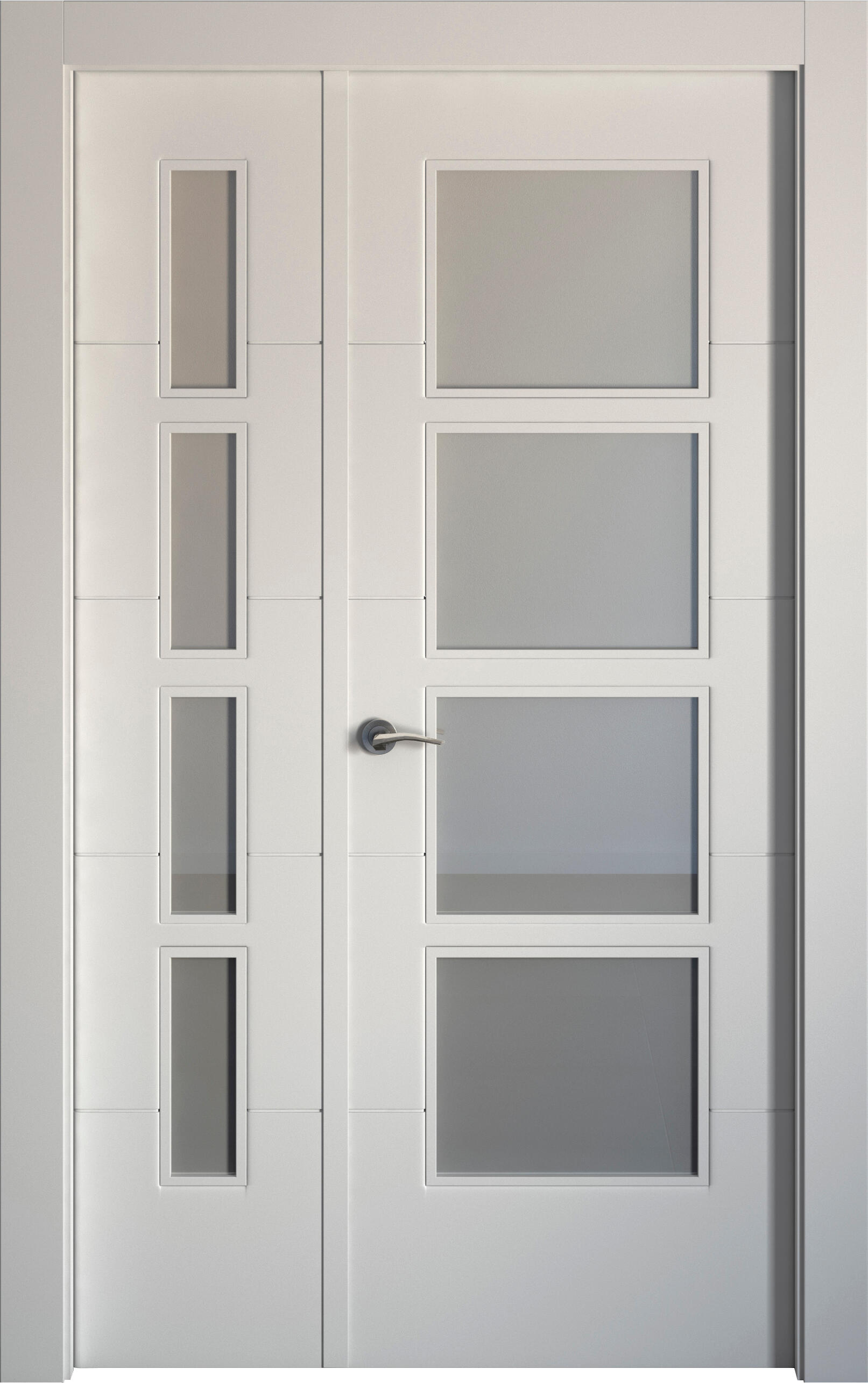 Puerta de interior abatible doble vidriera con fijo con cristal incluido hueca acabado lacado aero holanda blanco apertura derecha cerco de 9x3 anchura 125 cm