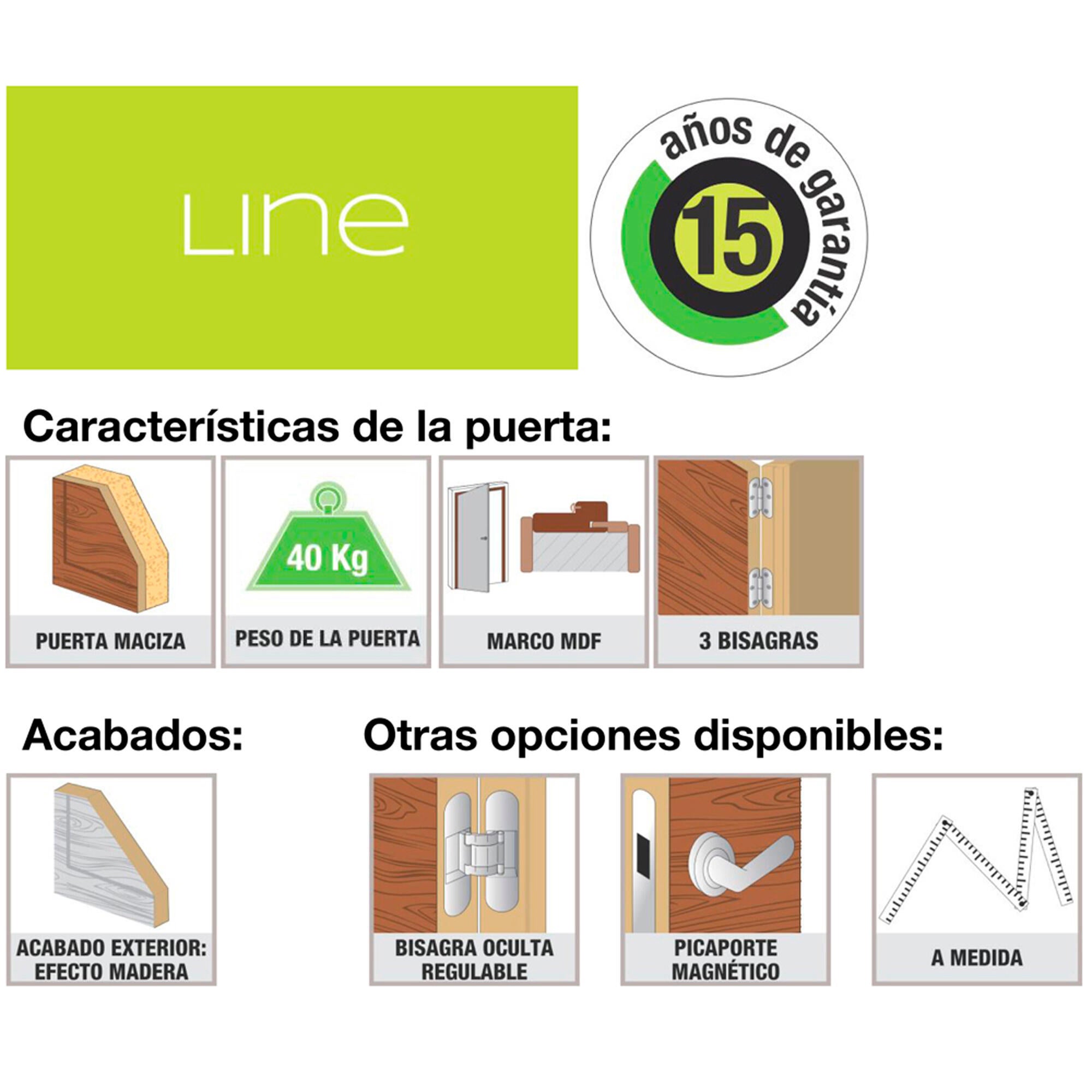 Puerta de interior corredera ciega maciza melamina Line Berna blanco con uñero y condena anchura 72,5cm - 8