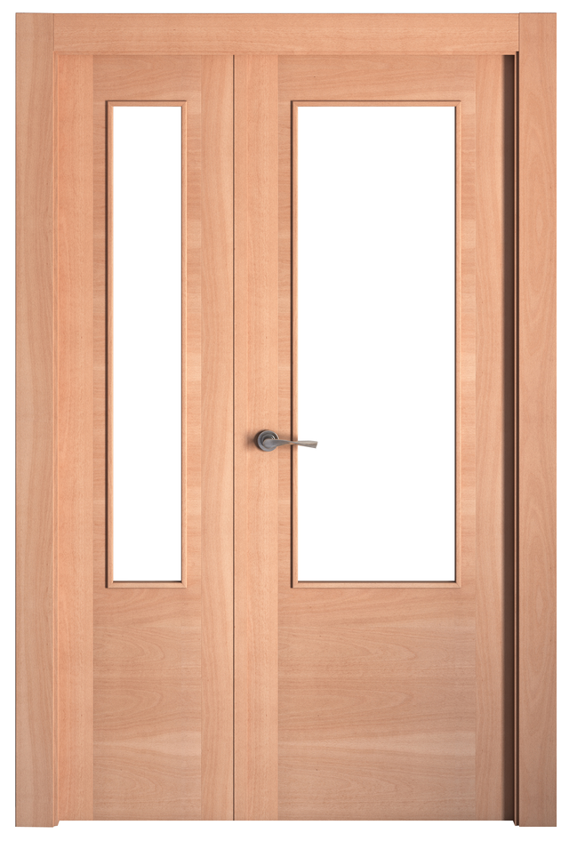 Puerta de interior abatible con fijo cristal maciza barnizada Line Plus Niza haya apertura derecha cerco de 7x3 anchura 125cm