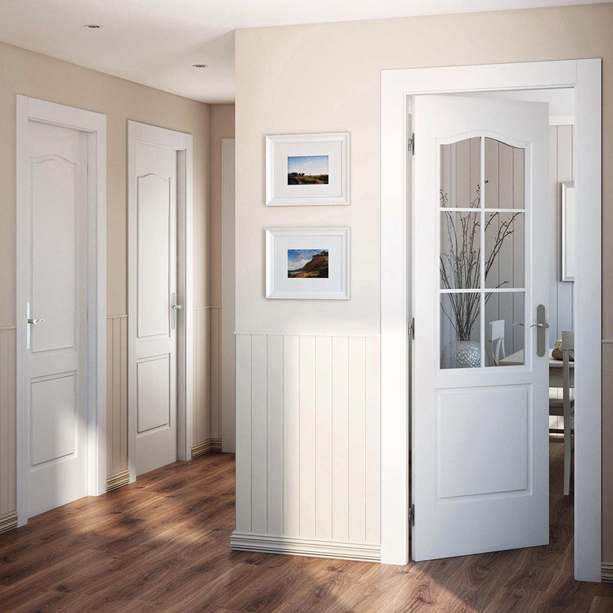 Puerta de interior abatible con cristal hueca lacada Aero Praga blanco apertura izquierda cerco de 7x3 anchura 82.5cm - 5