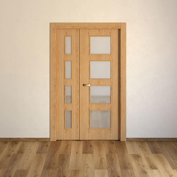 Puerta de interior abatible con fijo cristal maciza barnizada Line Plus Sidney roble apertura derecha cerco de 7x3 anchura 125cm - 3
