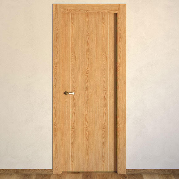 Puerta de interior abatible ciega estructura maciza acabado barnizado serie line plus sidney roble apertura derecha cerco de 70 x 30 anchura 62.5 cm