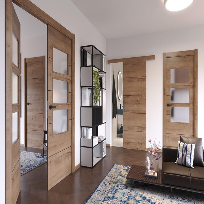 Puerta de interior maciza melamina Line Plus Berna Gold roble 