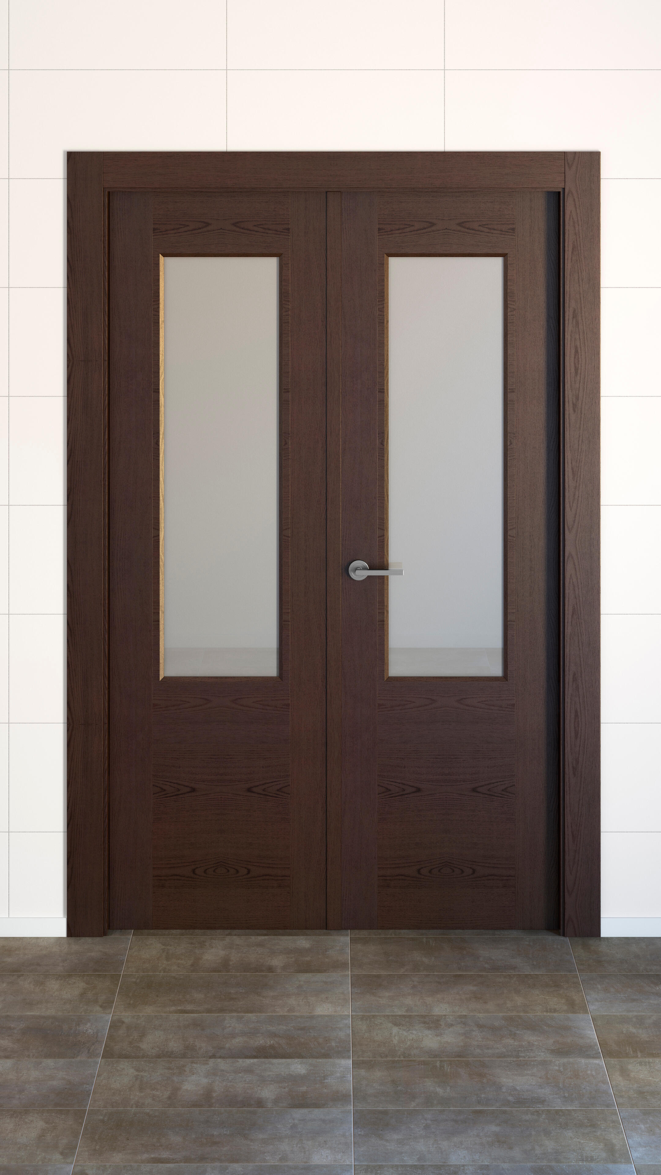 Puerta de interior abatible doble con cristal hueca impresa Basic Canarias Wengué apertura derecha cerco de 7x3 anchura 145cm - 6