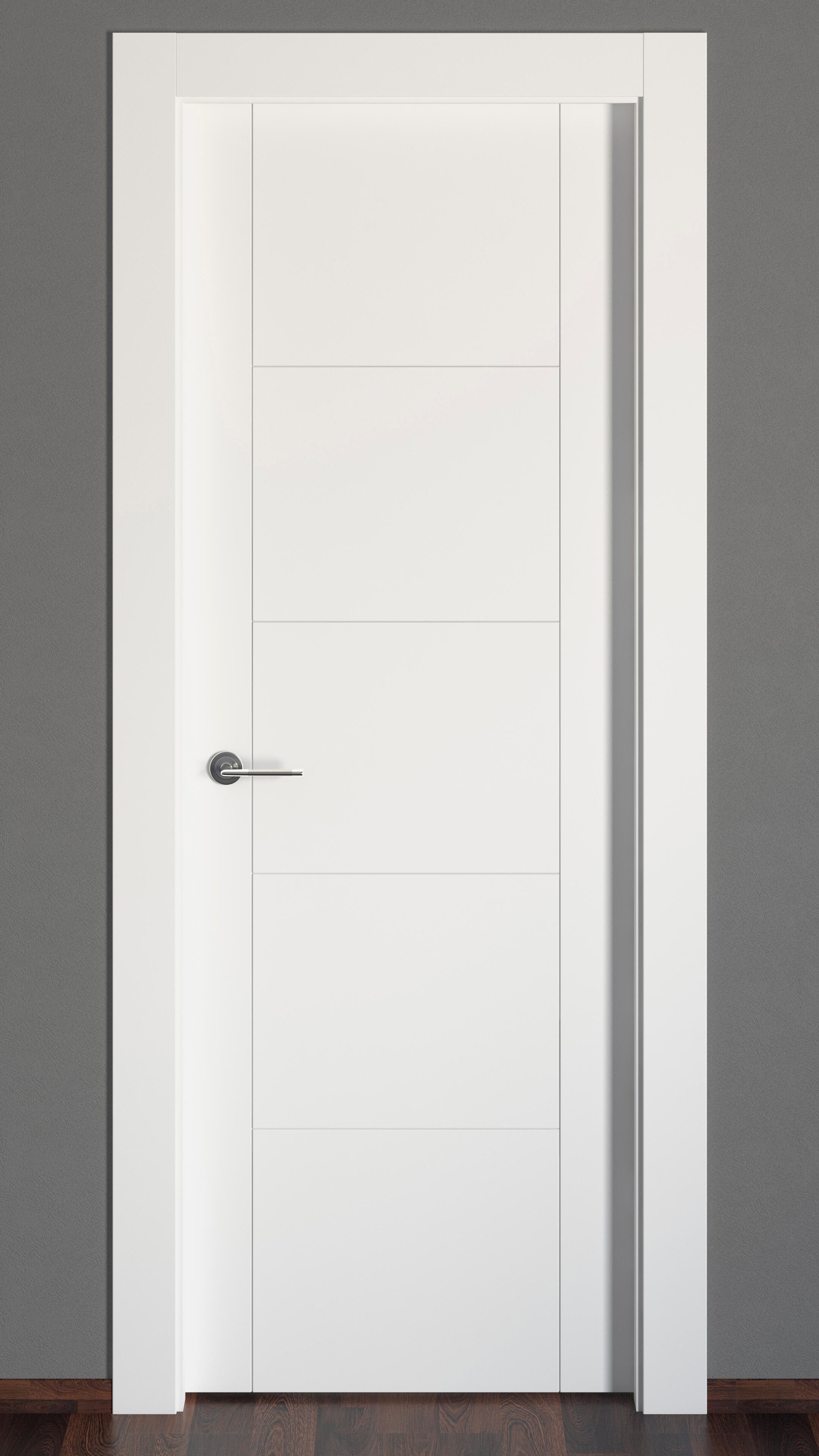 Puerta de interior abatible ciega maciza lacada Line Plus Noruega blanco apertura derecha cerco de 7x3 anchura 82.5cm - 7