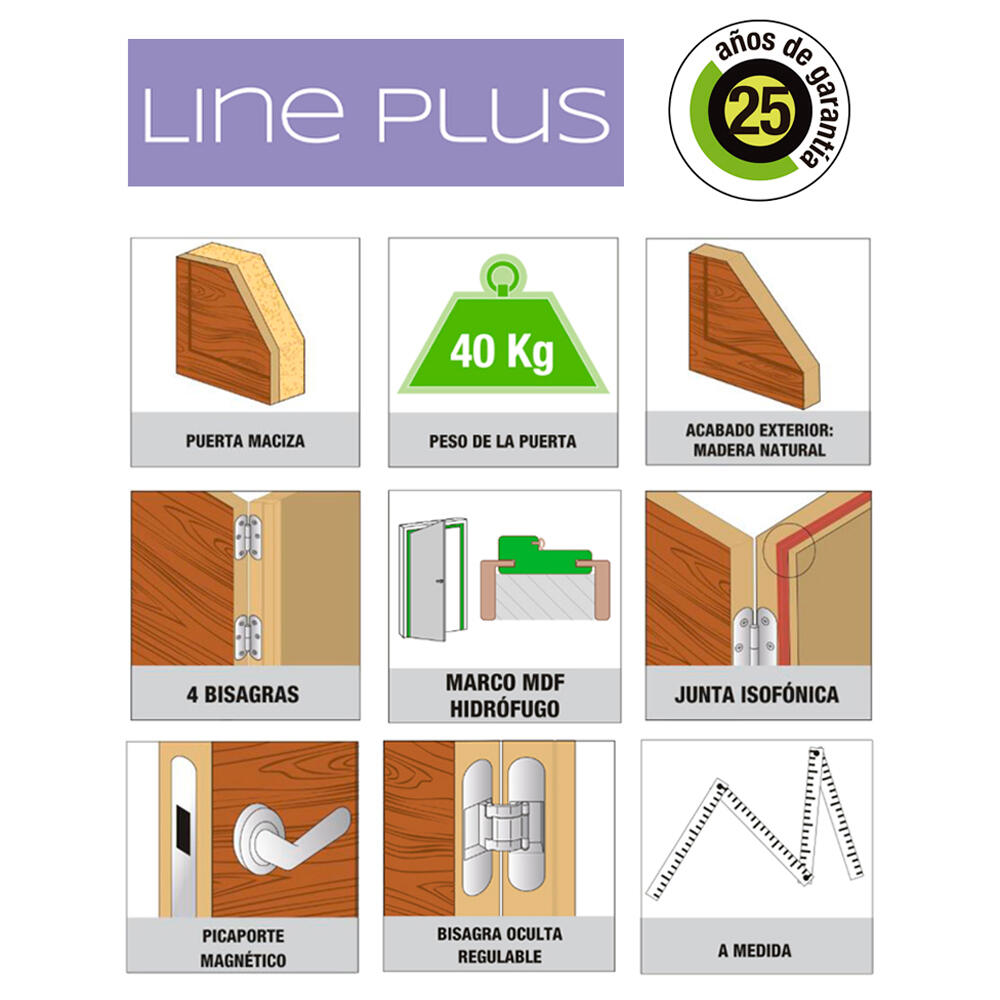 Puerta de interior corredera con cristal maciza barnizada Line Plus Lisboa haya anchura 62,5cm - 2