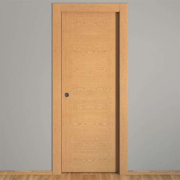 Puerta de interior corredera ciega hueca impresa Basic Canarias roble con uñero y condena anchura 82,5cm - 2
