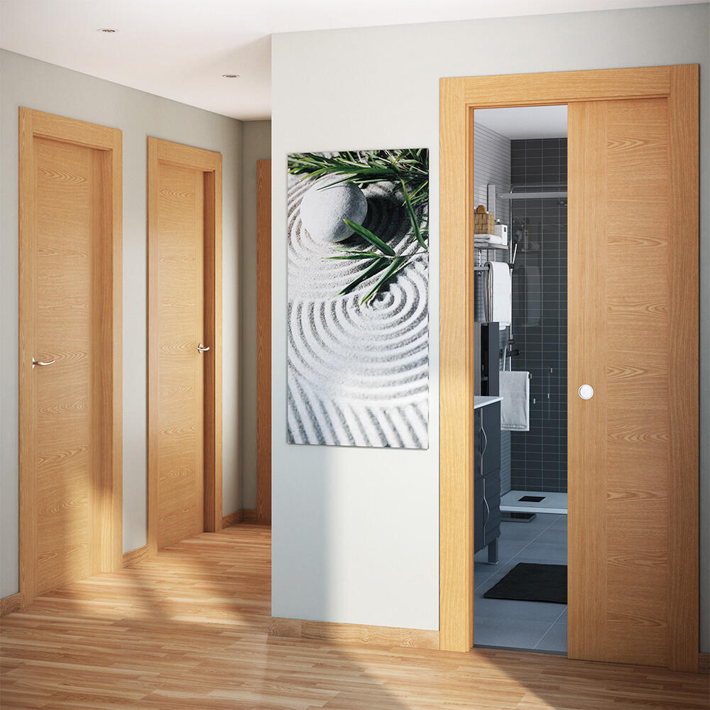 Puerta de interior abatible con cristal hueca impresa Basic Canarias roble apertura derecha cerco de 7x3 anchura 72.5cm - 4