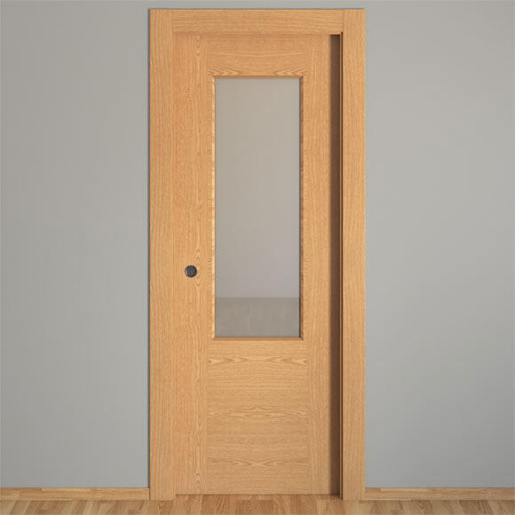 Puerta de interior corredera cristal canarias roble basic uñero+condena 82.5cm