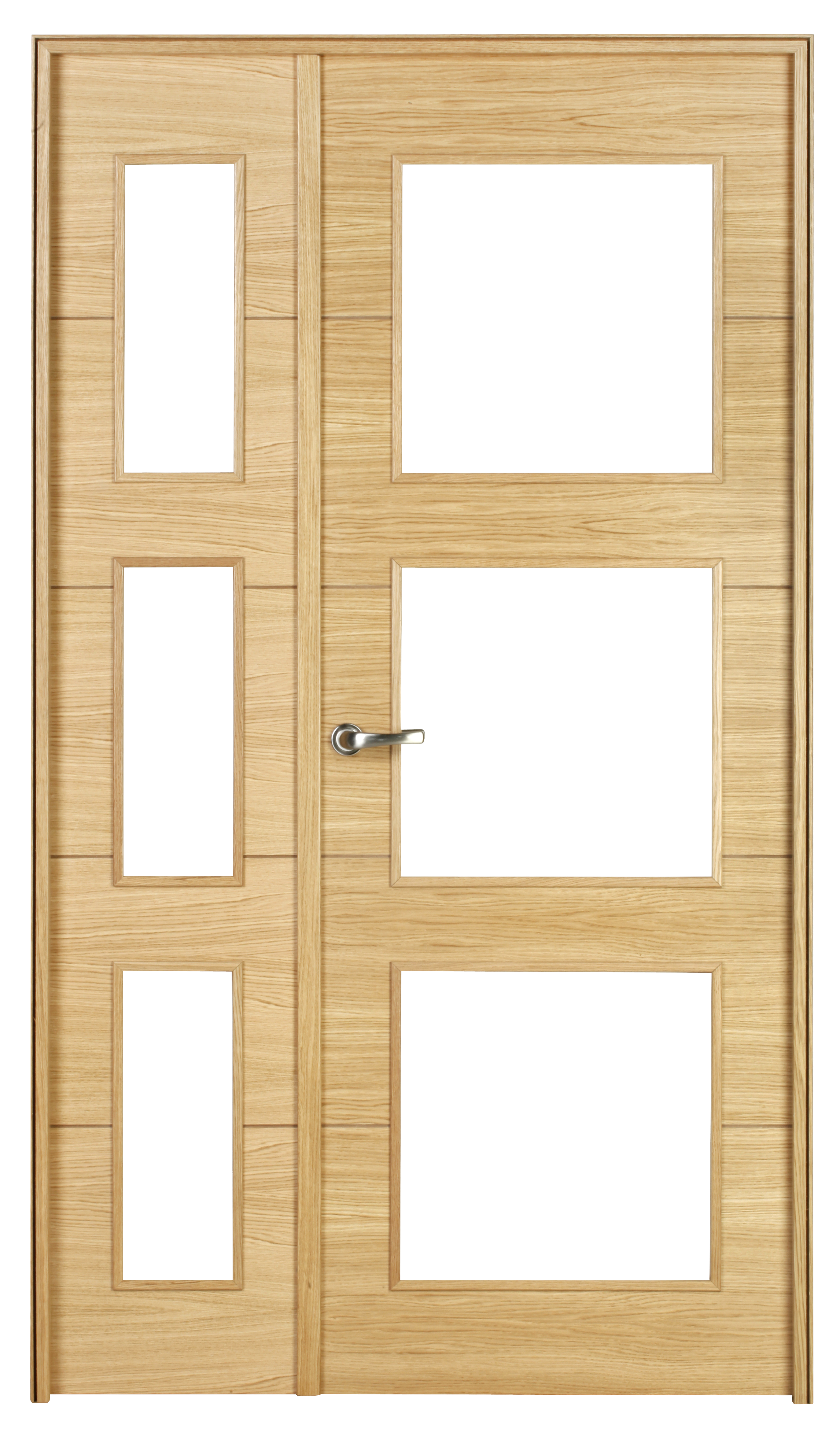 Puerta de interior abatible doble vidriera con fijo con cristal incluido estructura maciza acabado barnizado serie line plus viena roble apertura izquierda cerco de 70 x 30 anchura 125 cm