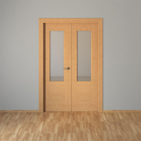 Puerta de interior abatible doble con cristal hueca impresa Basic Canarias roble apertura izquierda cerco de 7x3 anchura 145cm - 3