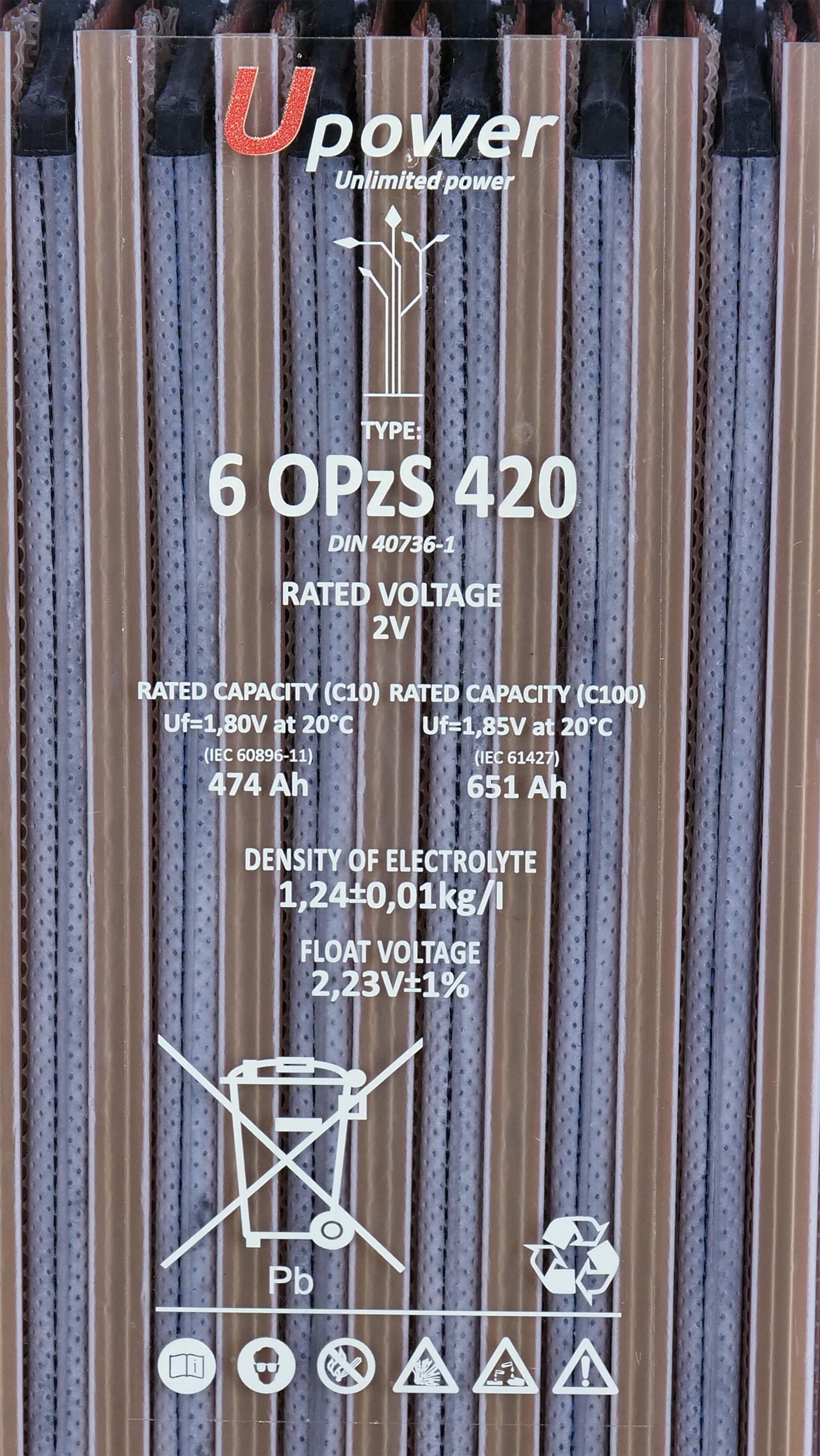 Batería solar estacionaria U-POWER 6 OPZS 420 2V C100 750AH - 2